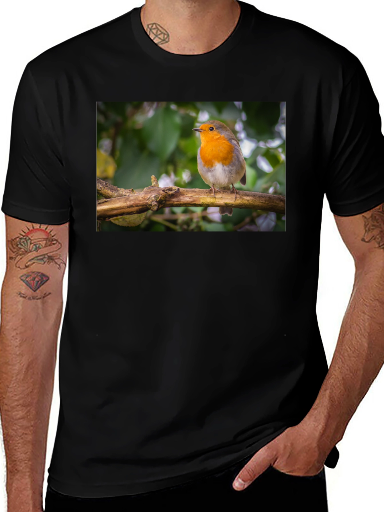 Robin Bird Black T-Shirt Nature Lover Gift