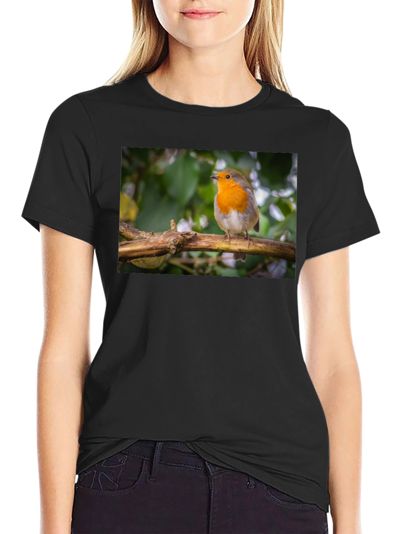 Robin Bird Black T-Shirt Nature Lover Gift