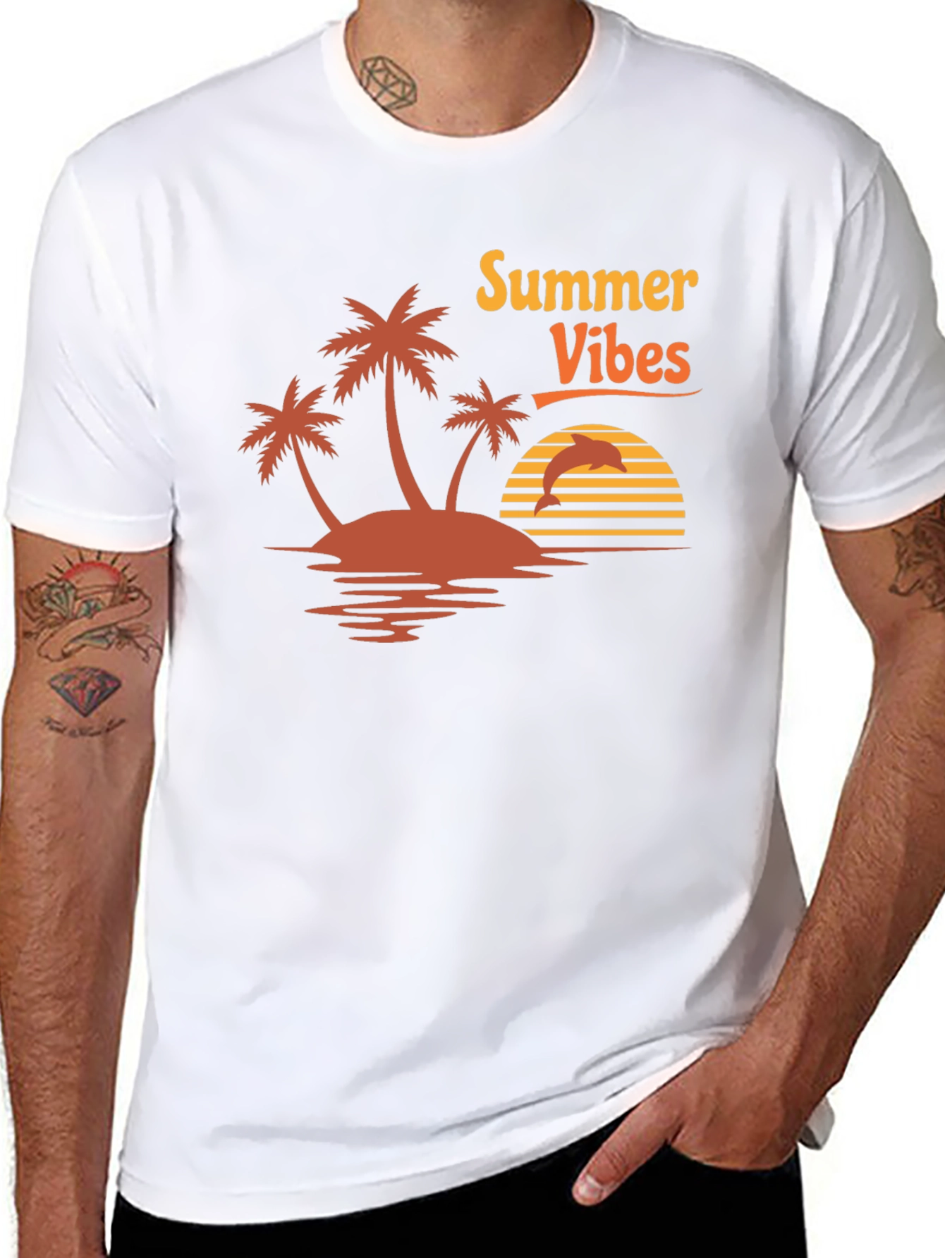 Summer Vibes Graphic Tee - Island Palm Tree Design