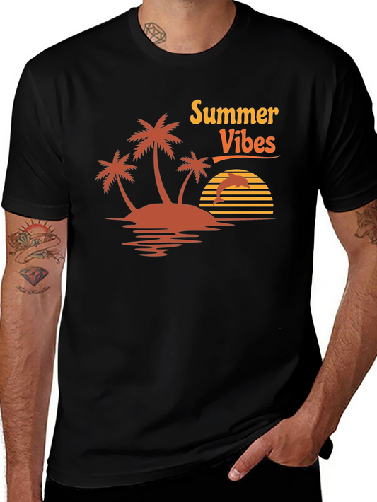 Summer Vibes Graphic Tee - Island Palm Tree Design