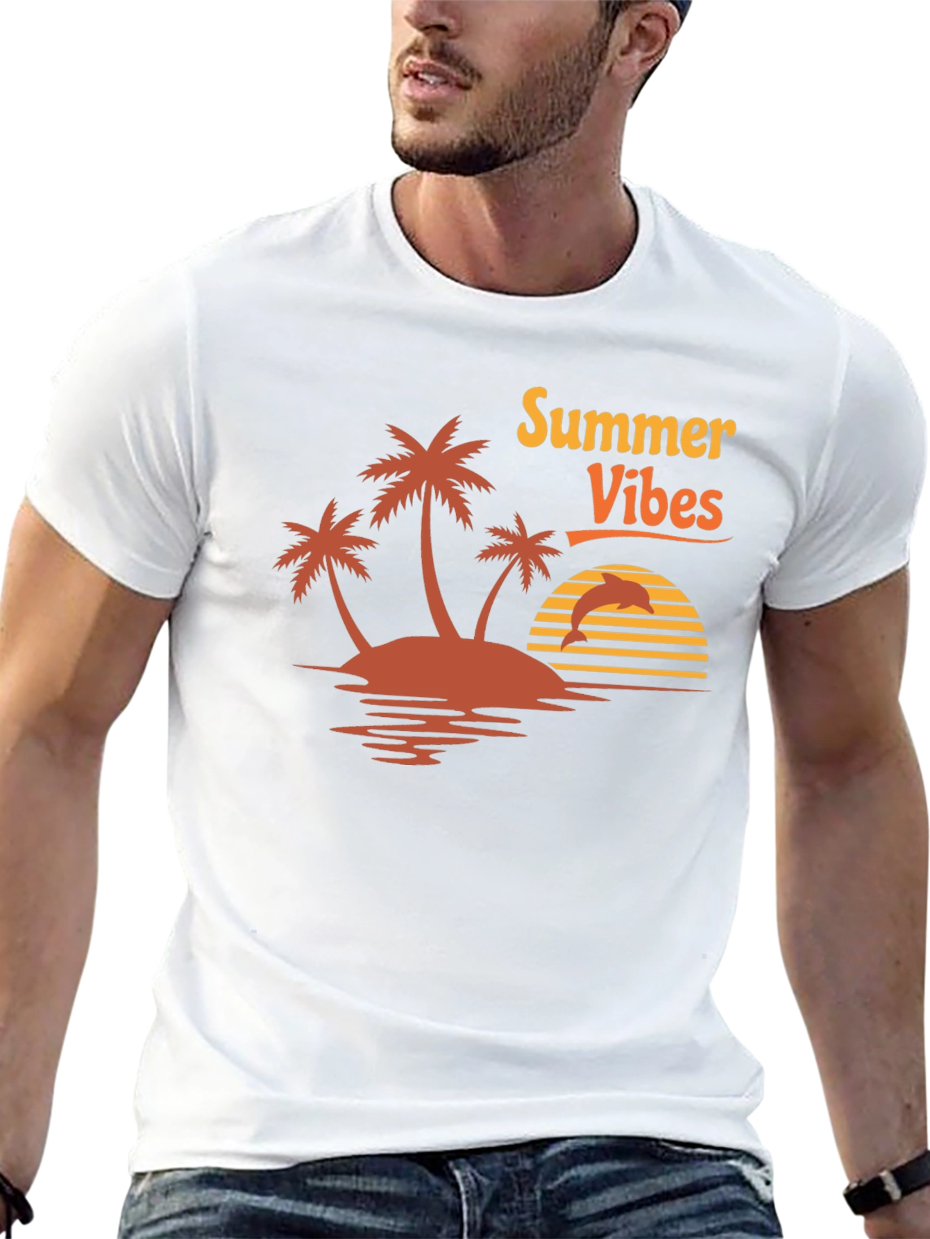 Summer Vibes Graphic Tee - Island Palm Tree Design