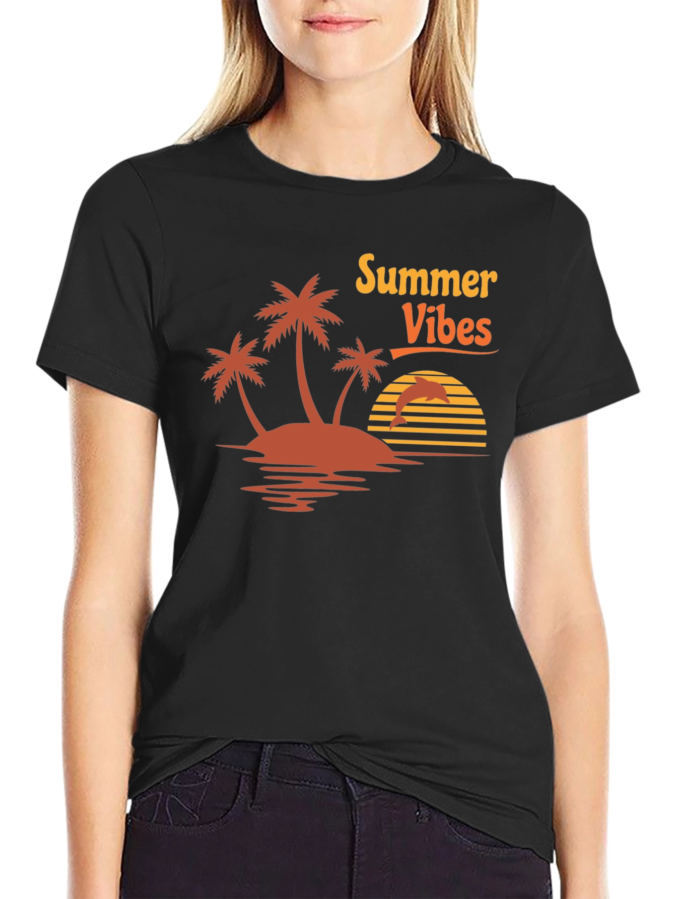 Summer Vibes Graphic Tee - Island Palm Tree Design