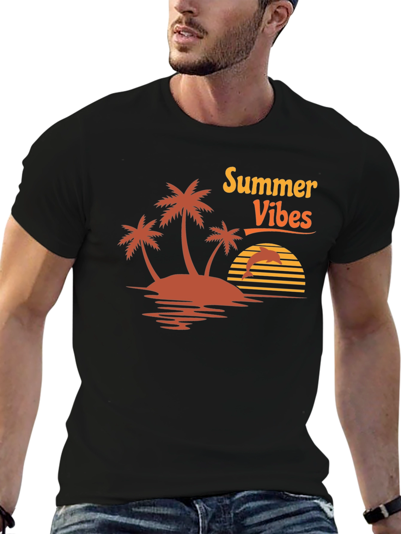 Summer Vibes Graphic Tee - Island Palm Tree Design