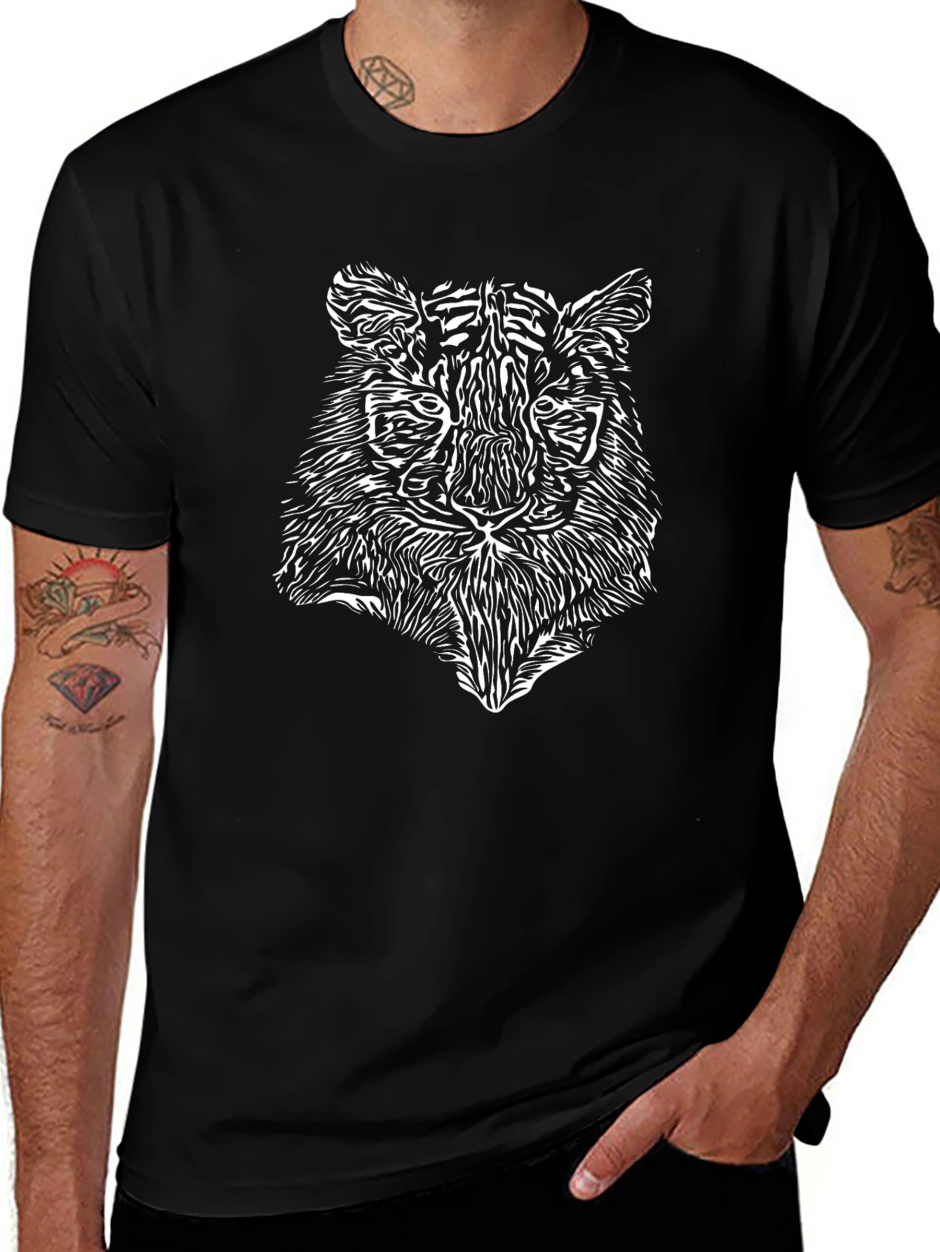 Tiger Graphic Print Black T-Shirt
