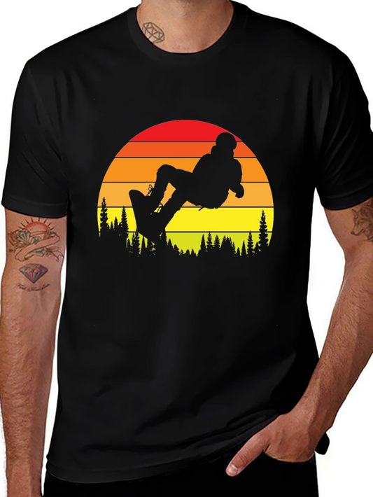 Snowboard Sunset Graphic Tee - Black Cotton T-Shirt