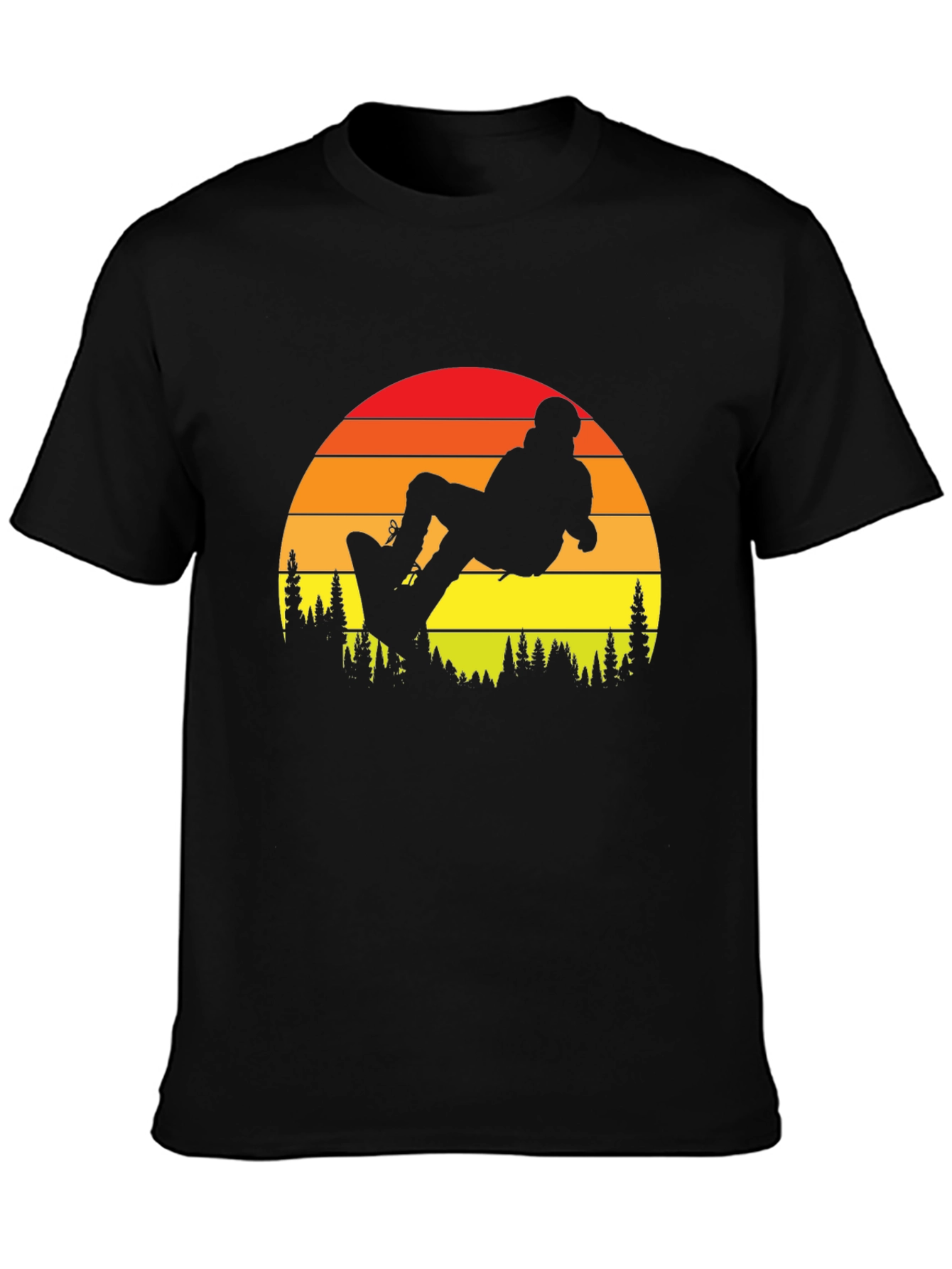 Snowboard Sunset Graphic Tee - Black Cotton T-Shirt