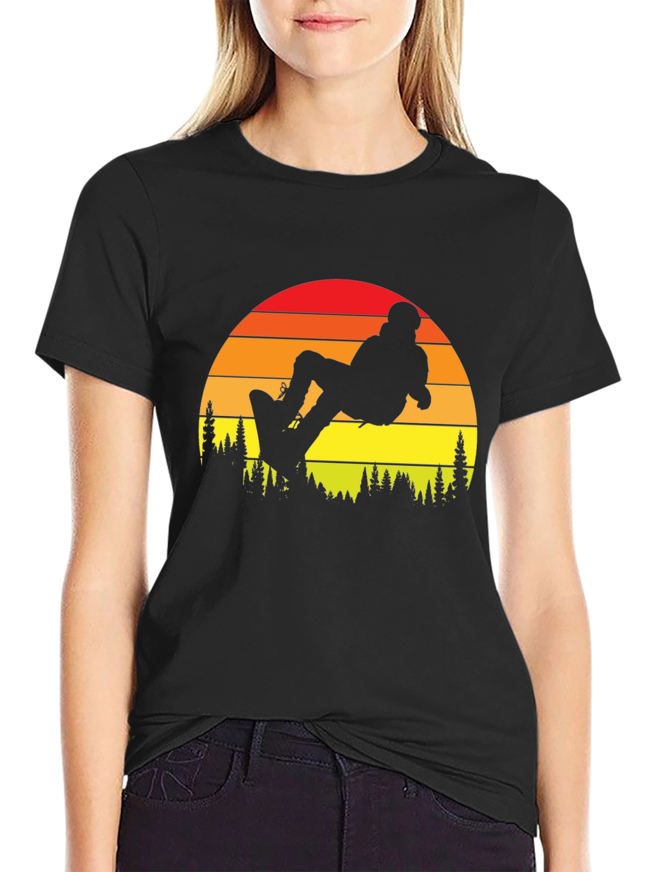 Snowboard Sunset Graphic Tee - Black Cotton T-Shirt