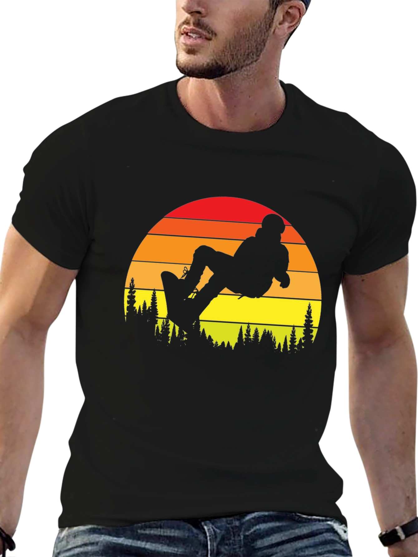 Snowboard Sunset Graphic Tee - Black Cotton T-Shirt