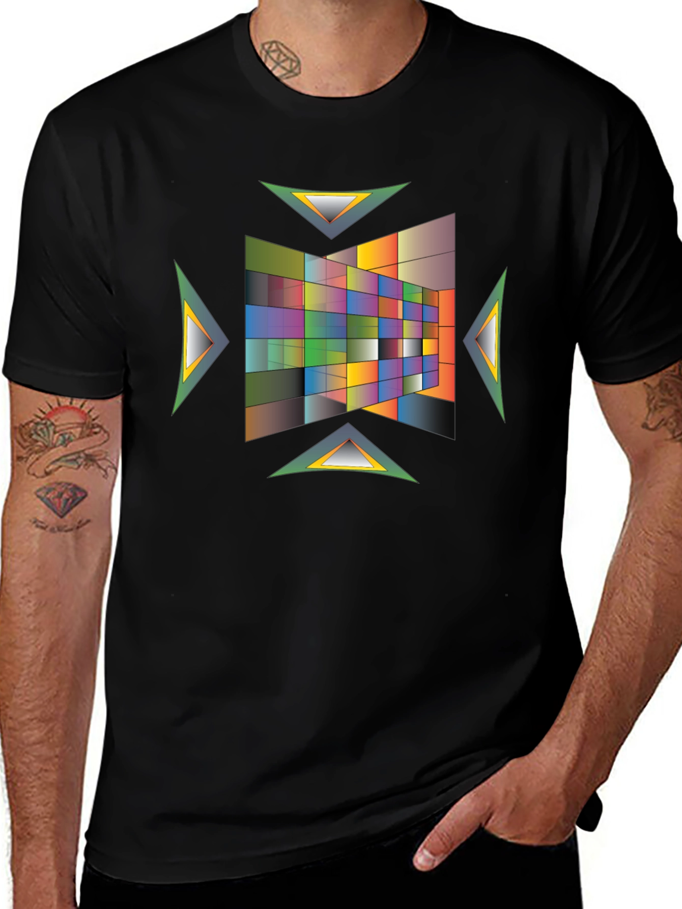Abstract Geometric Pattern Black Tee