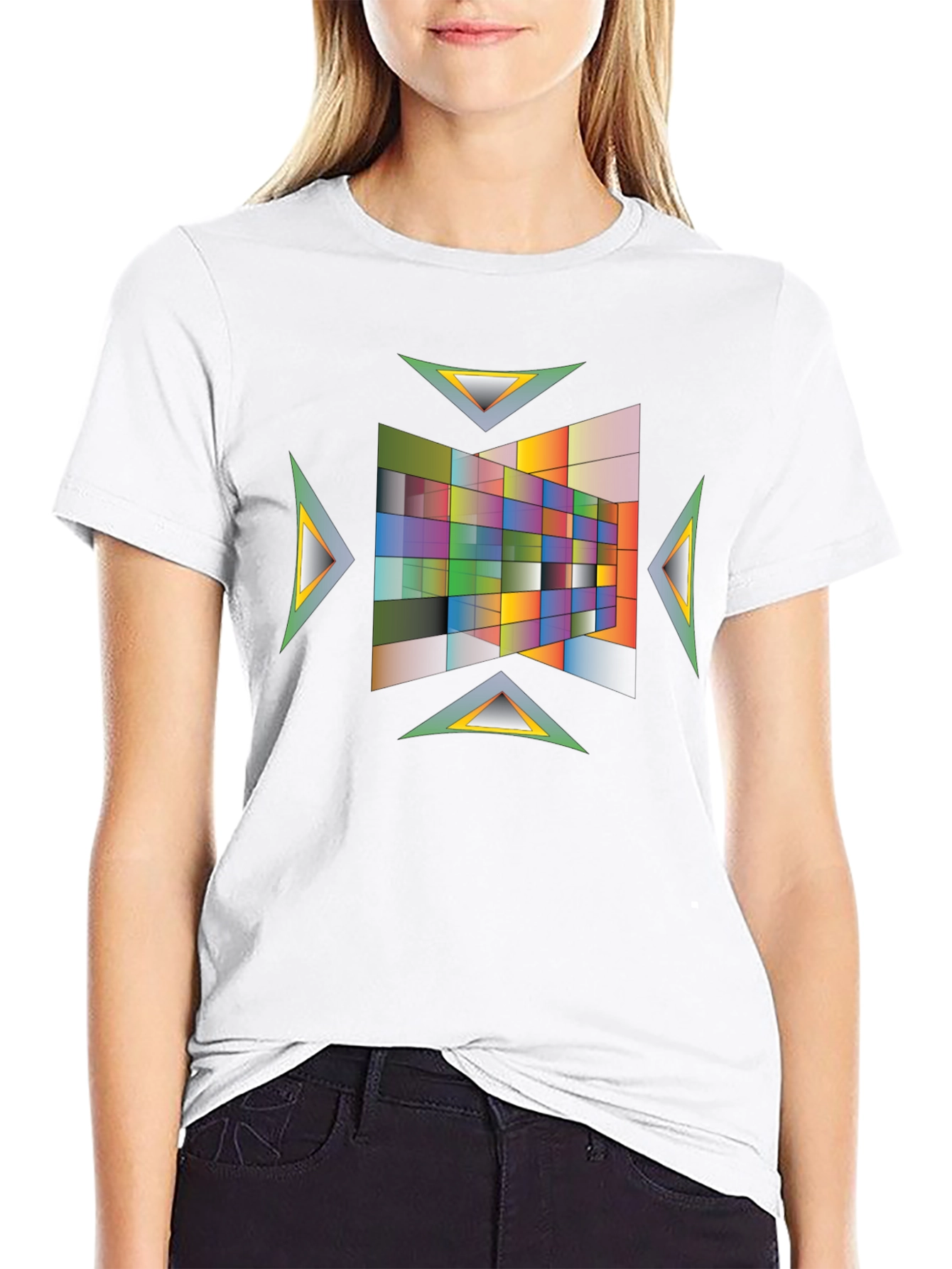 Abstract Geometric Pattern Black Tee