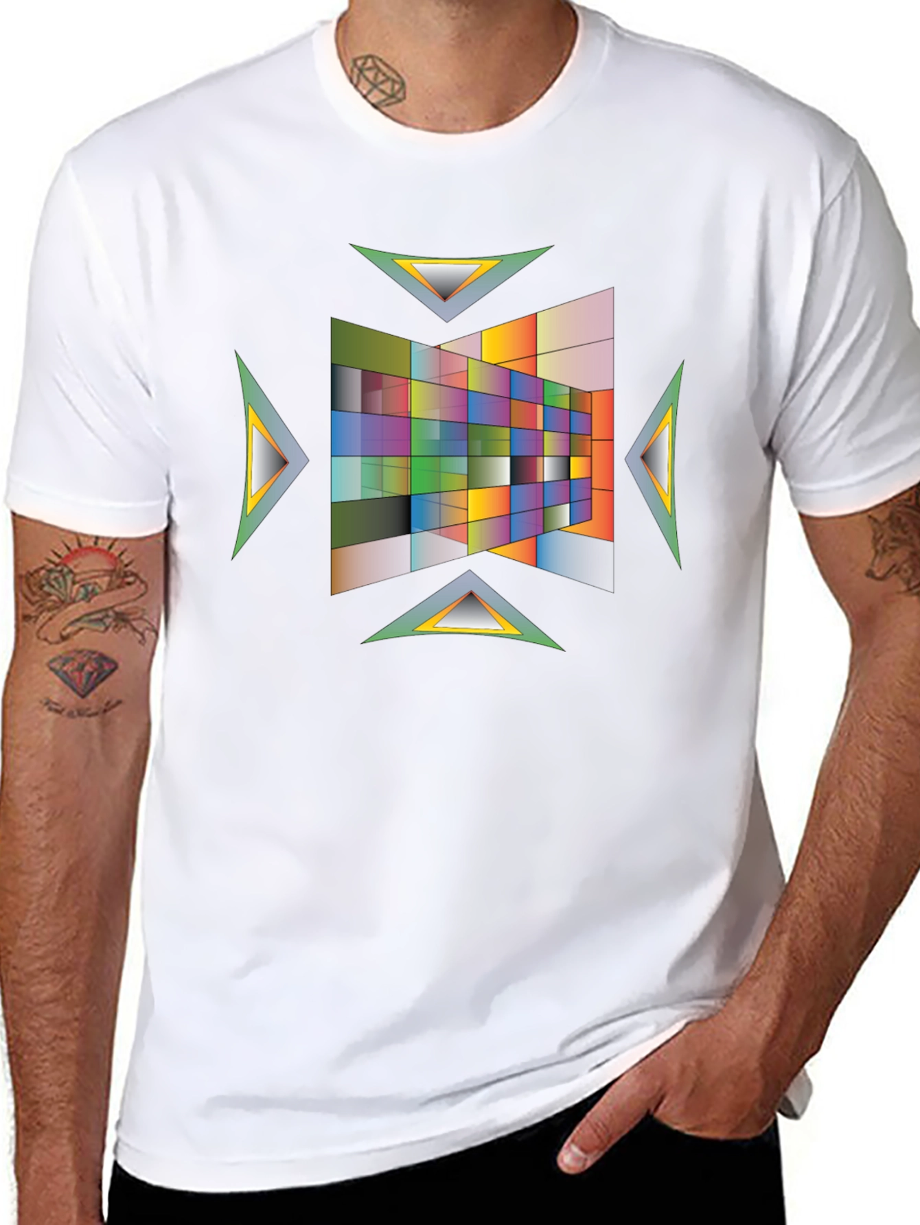 Abstract Geometric Pattern Black Tee