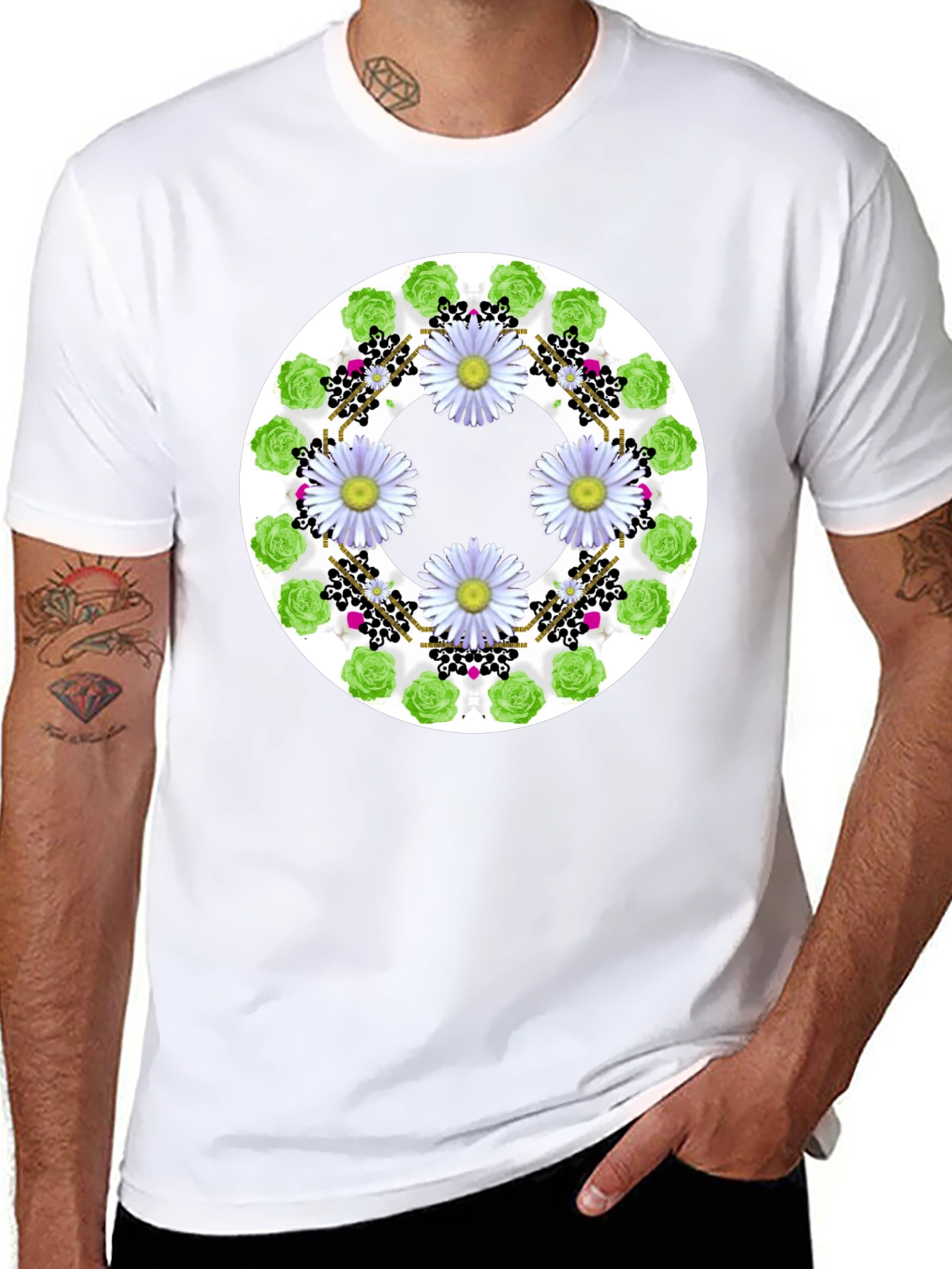 Floral Wreath Graphic Tee - Stylish Black T-Shirt