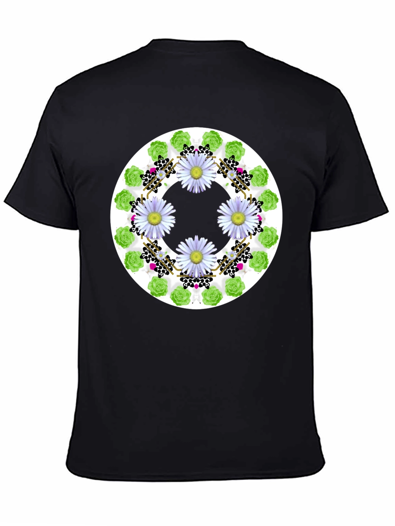Floral Wreath Graphic Tee - Stylish Black T-Shirt