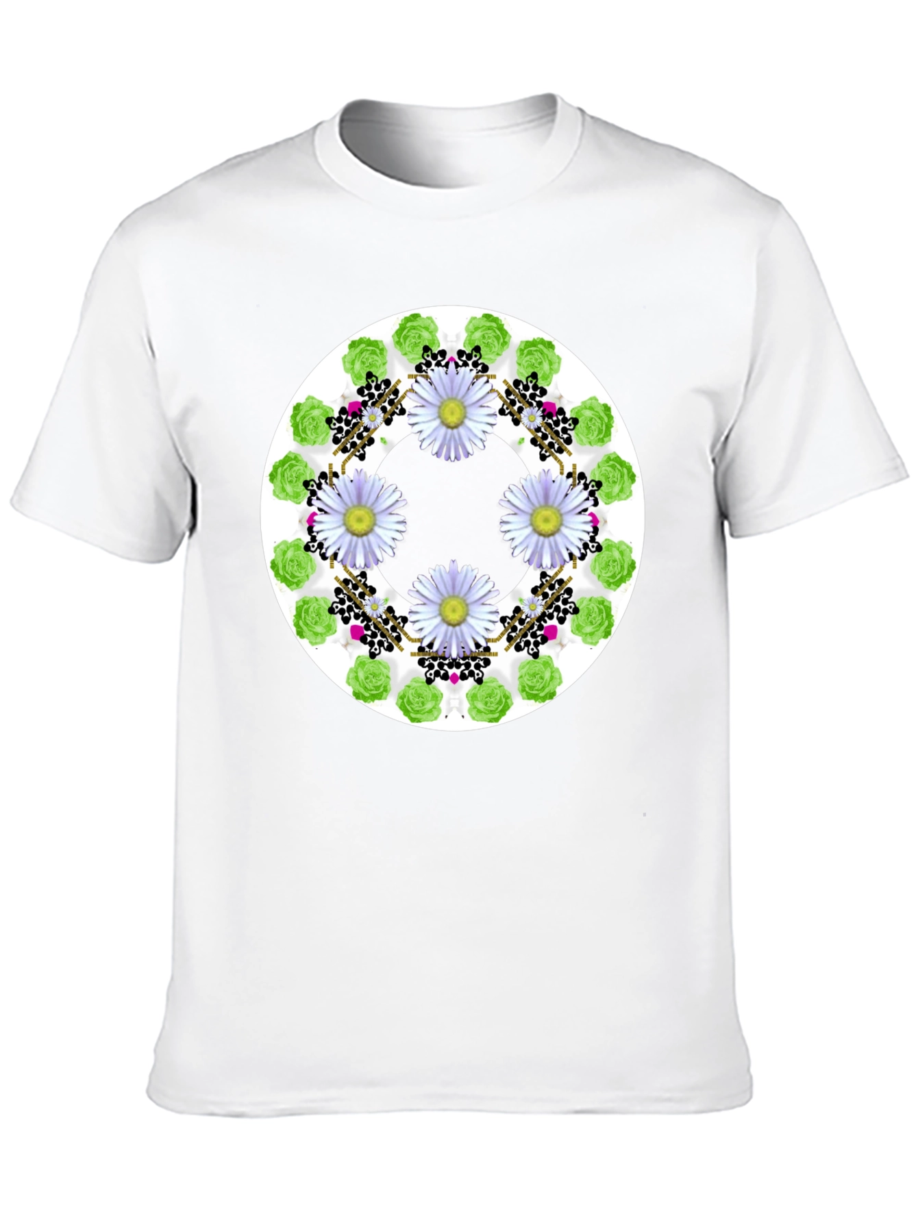 Floral Wreath Graphic Tee - Stylish Black T-Shirt