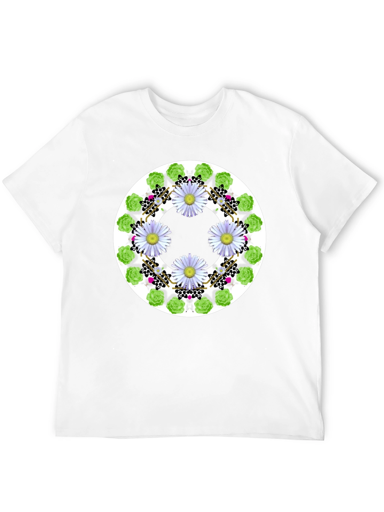 Floral Wreath Graphic Tee - Stylish Black T-Shirt