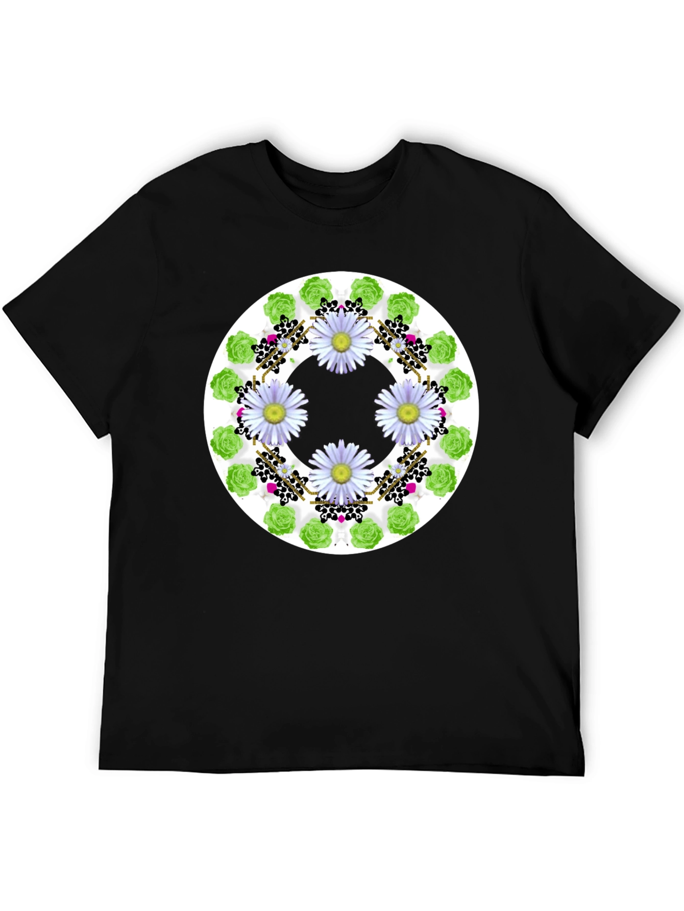 Floral Wreath Graphic Tee - Stylish Black T-Shirt