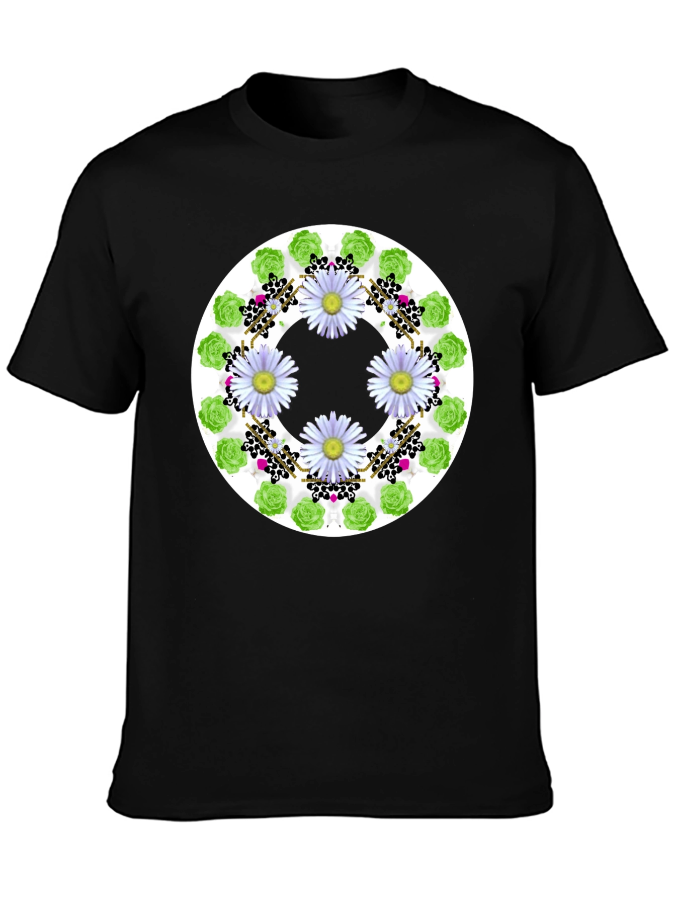 Floral Wreath Graphic Tee - Stylish Black T-Shirt