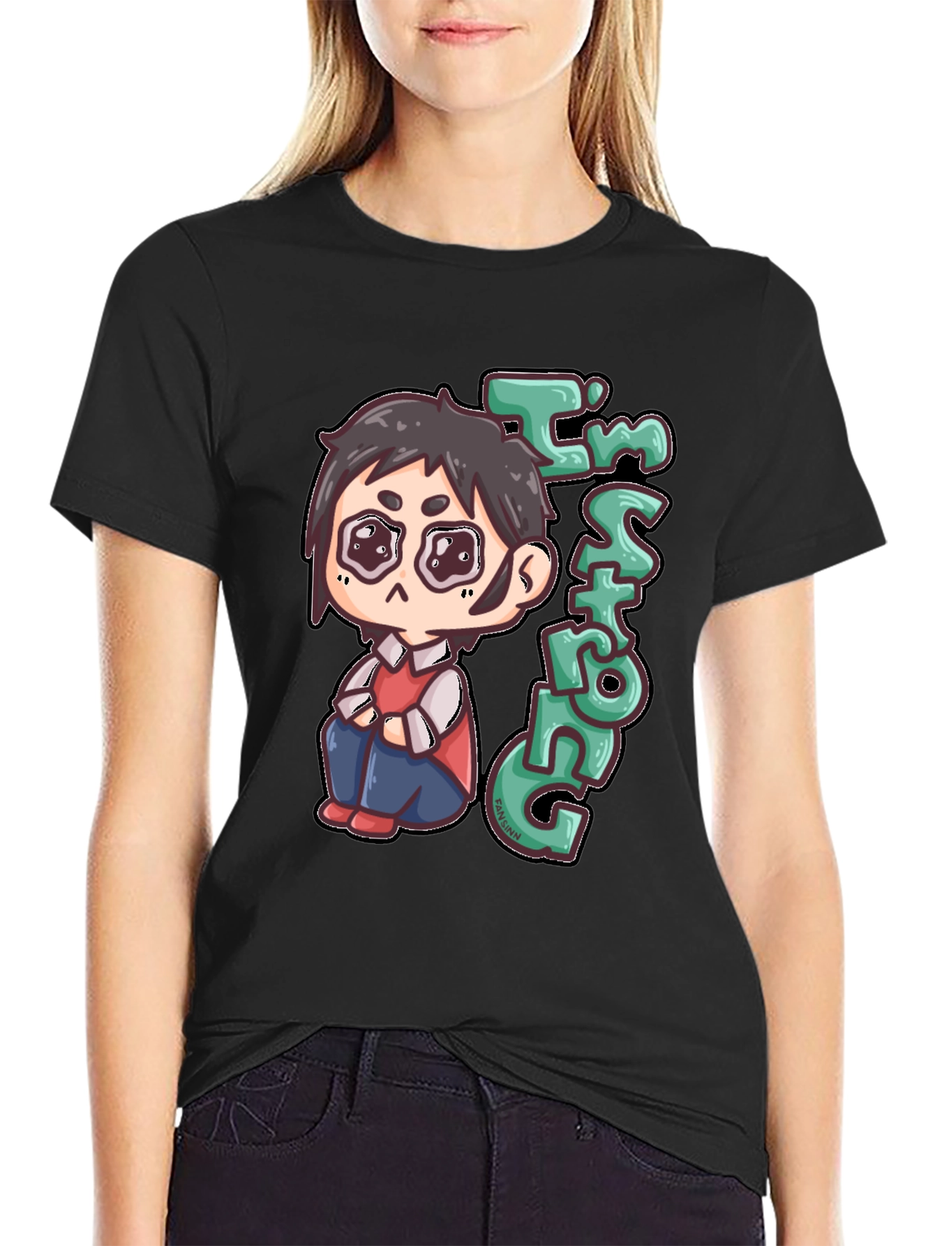 Im Strong Cartoon Character Black T-Shirt