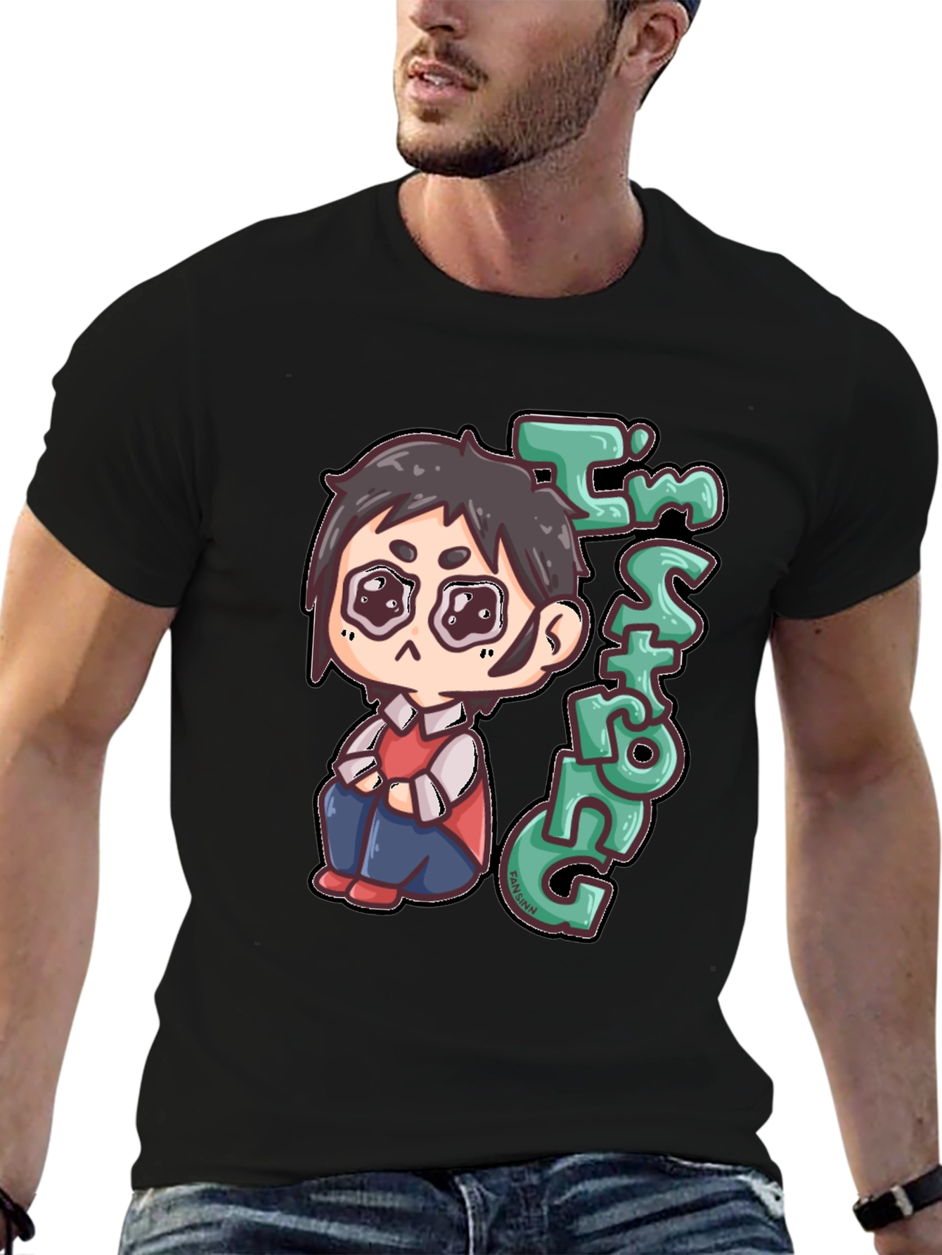 Im Strong Cartoon Character Black T-Shirt