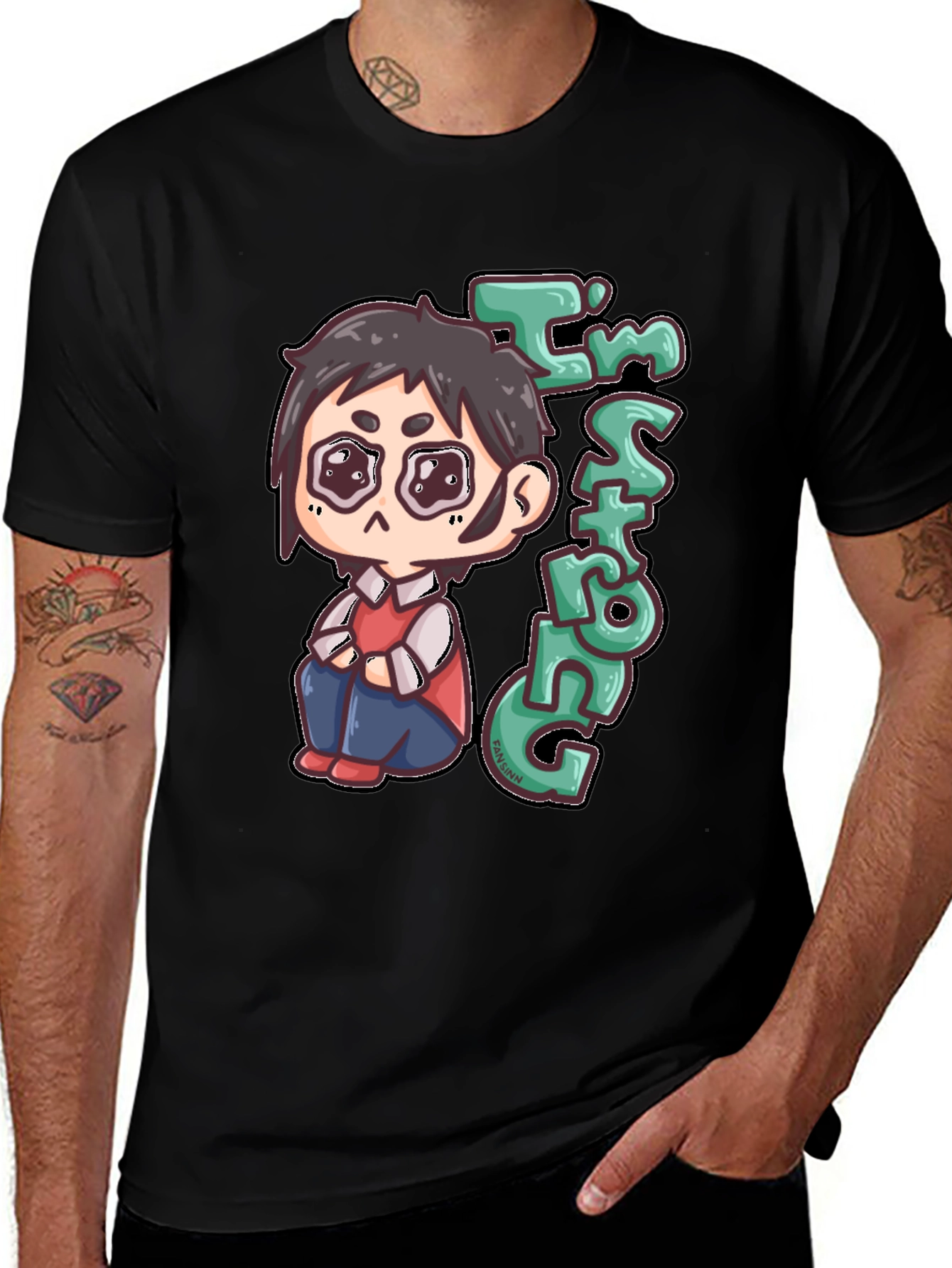 Im Strong Cartoon Character Black T-Shirt