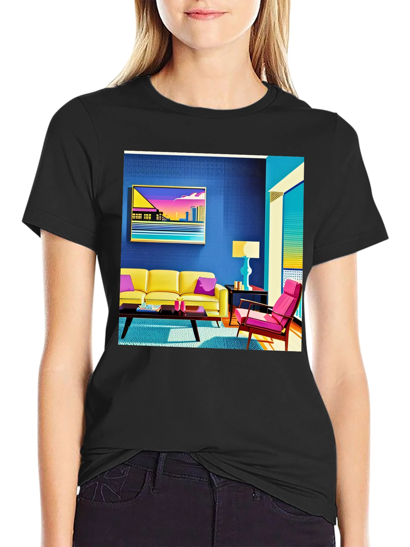 Modern Art Tee: Retro Living Room Graphic Print