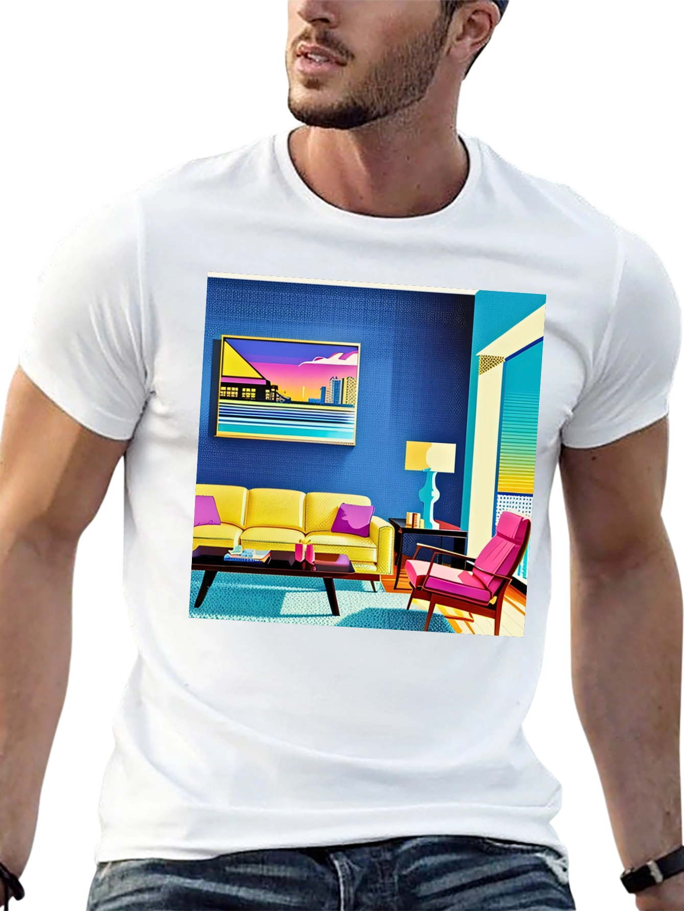 Modern Art Tee: Retro Living Room Graphic Print