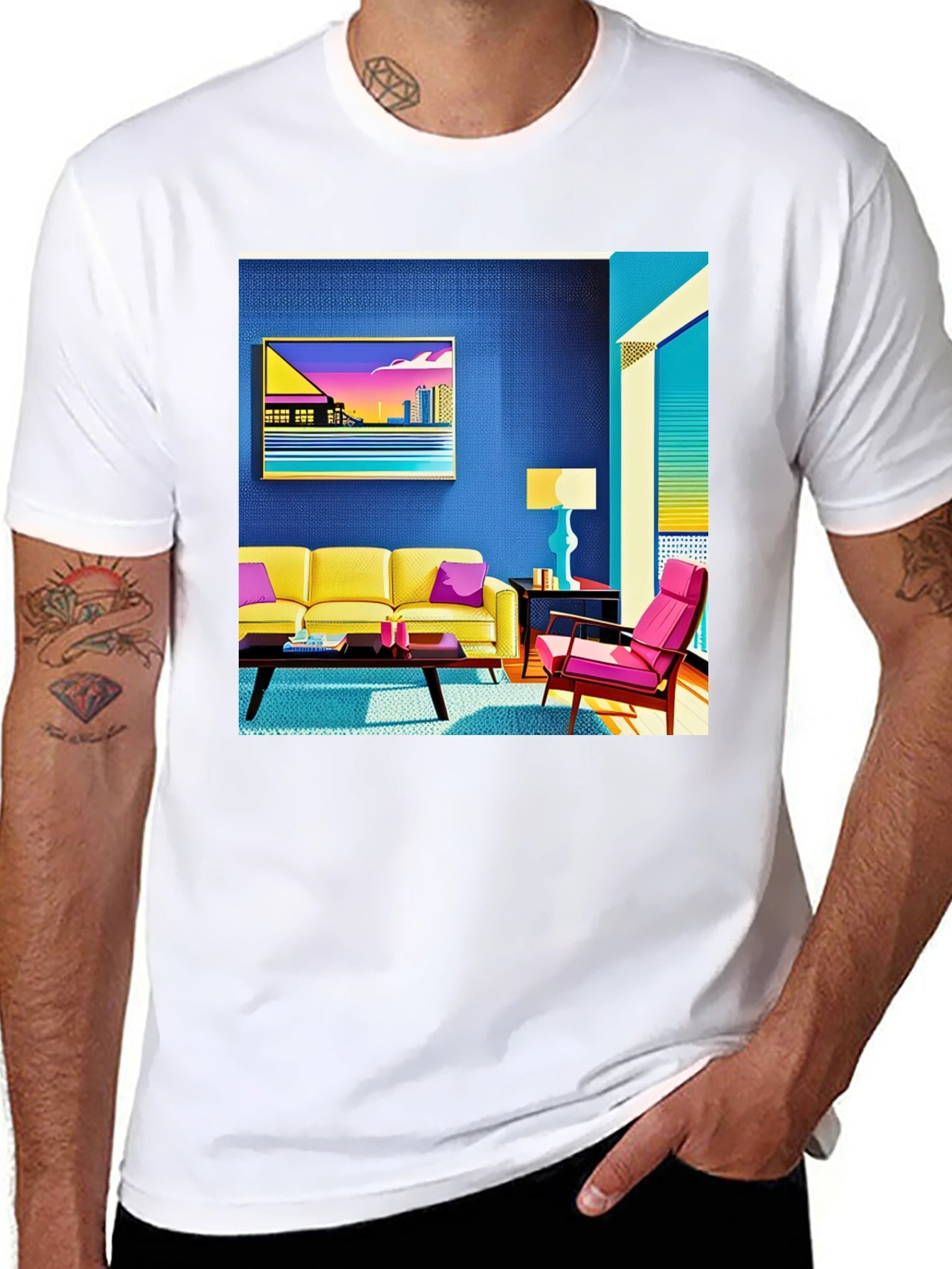 Modern Art Tee: Retro Living Room Graphic Print