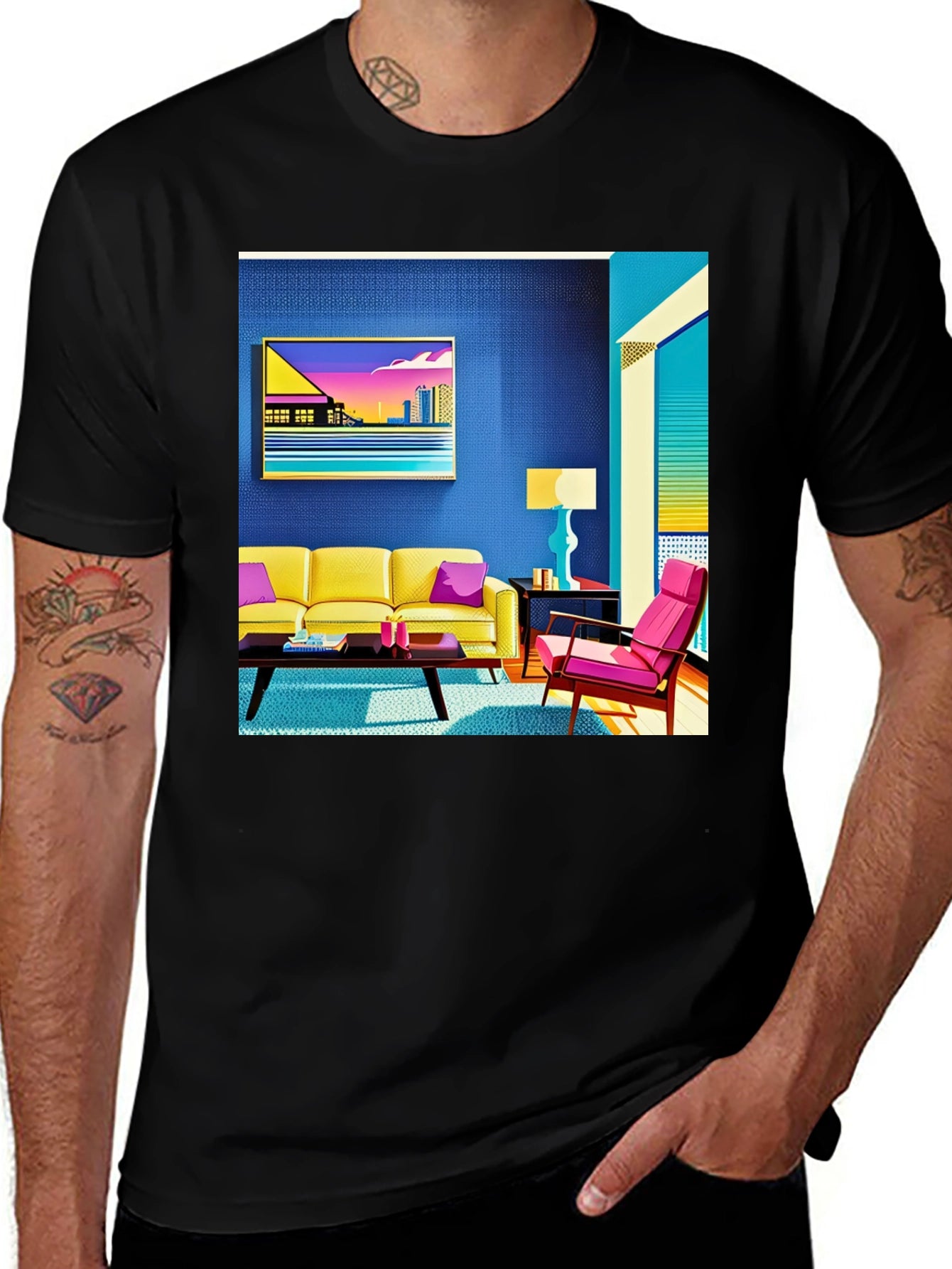 Modern Art Tee: Retro Living Room Graphic Print