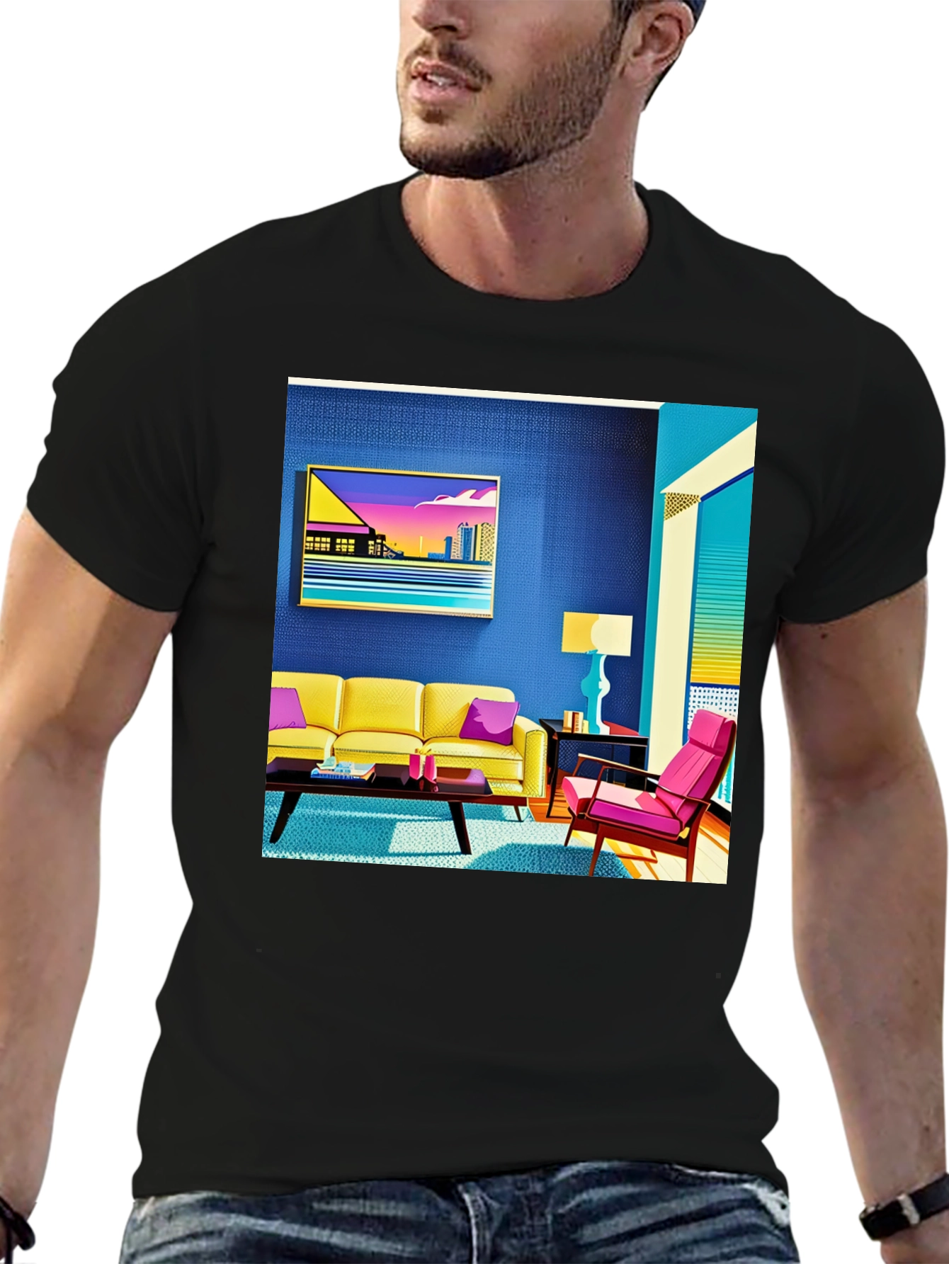 Modern Art Tee: Retro Living Room Graphic Print