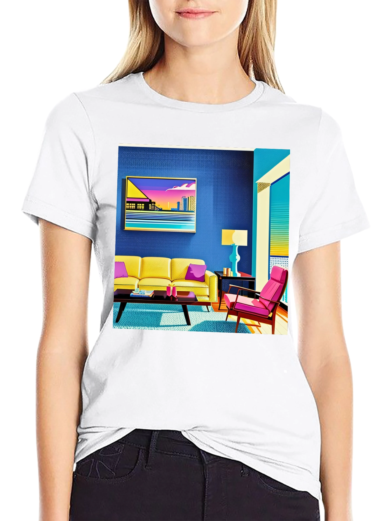 Modern Art Tee: Retro Living Room Graphic Print