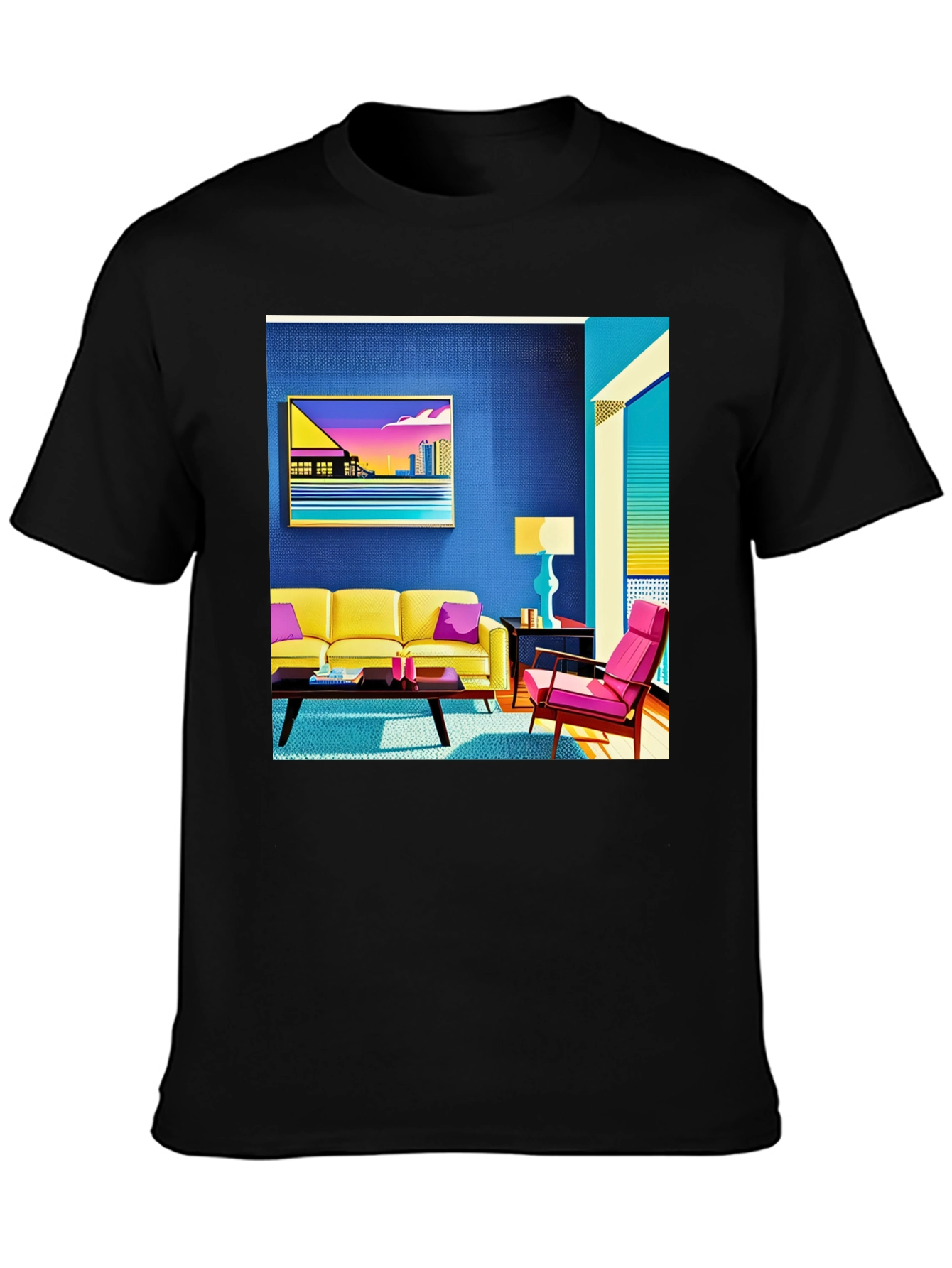 Modern Art Tee: Retro Living Room Graphic Print