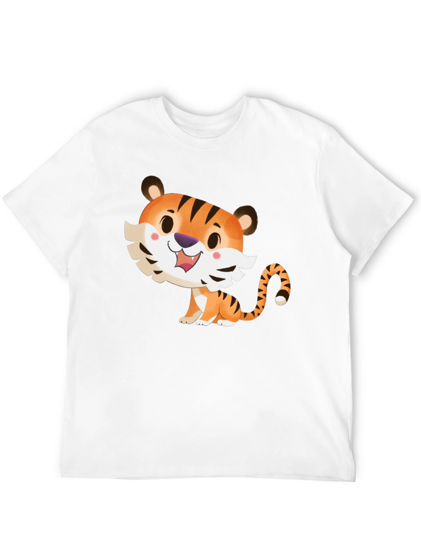 Cute Cartoon Tiger Graphic Tee - Soft Black T-Shirt