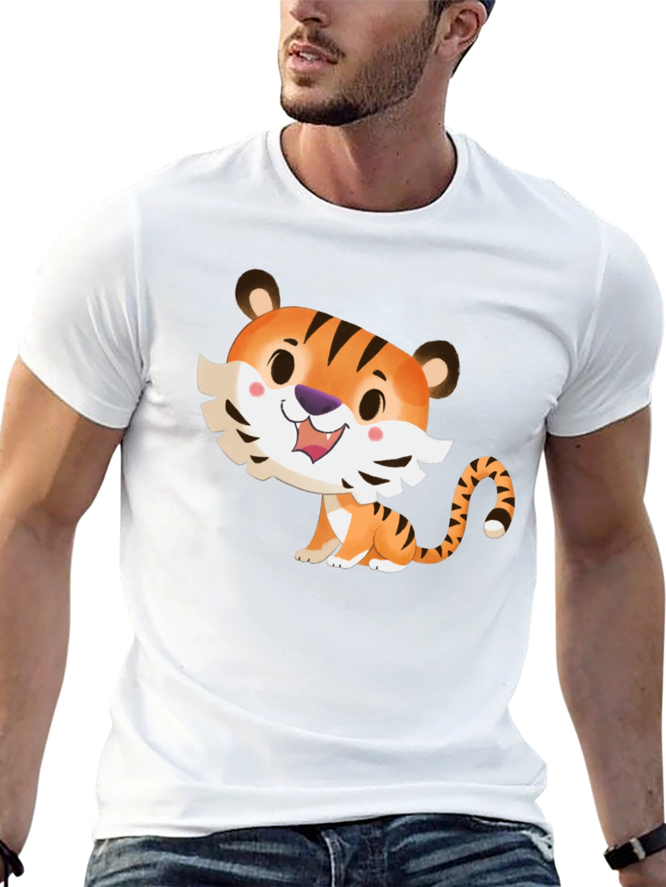 Cute Cartoon Tiger Graphic Tee - Soft Black T-Shirt