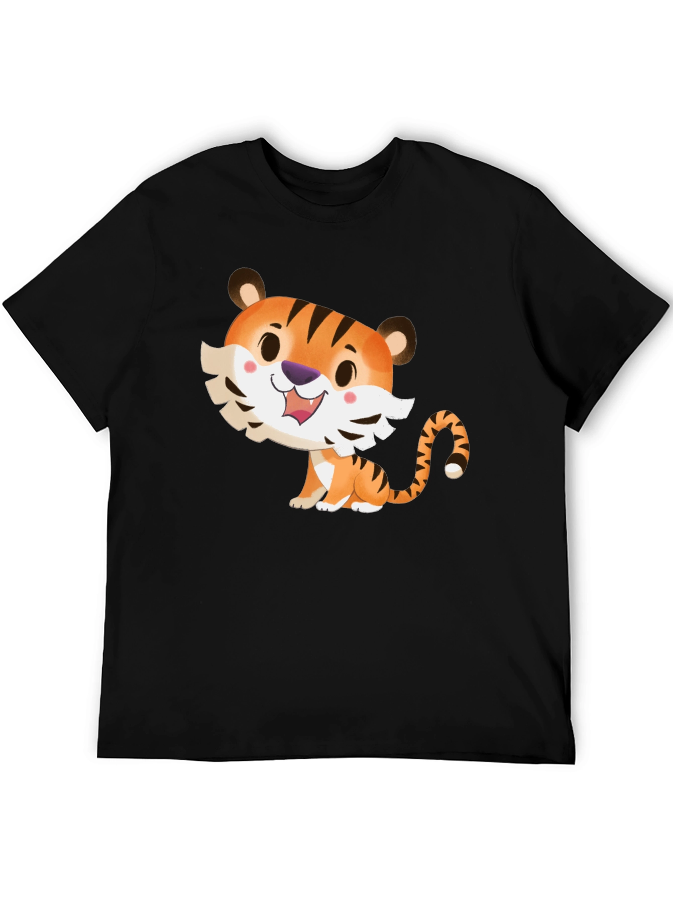 Cute Cartoon Tiger Graphic Tee - Soft Black T-Shirt