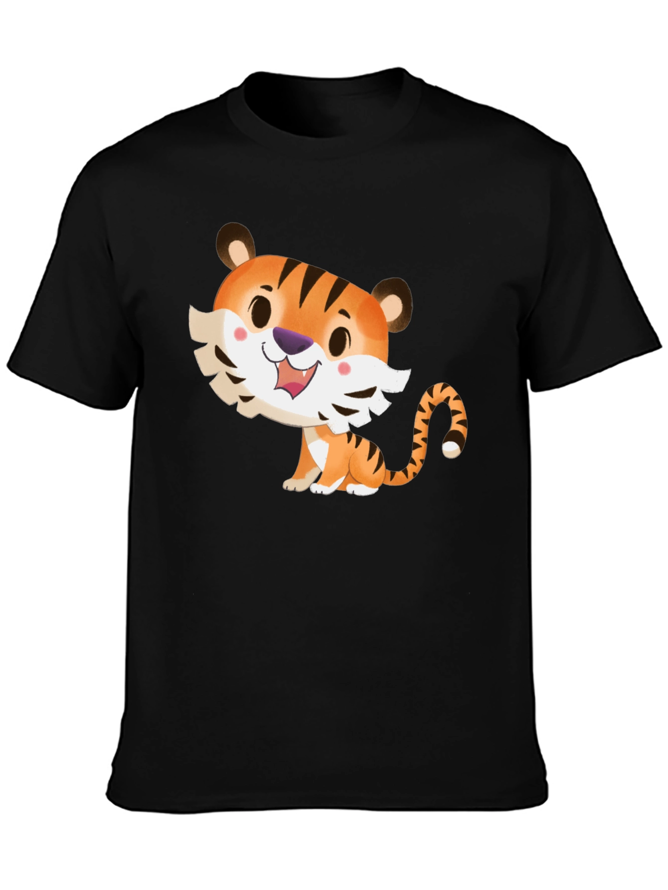 Cute Cartoon Tiger Graphic Tee - Soft Black T-Shirt