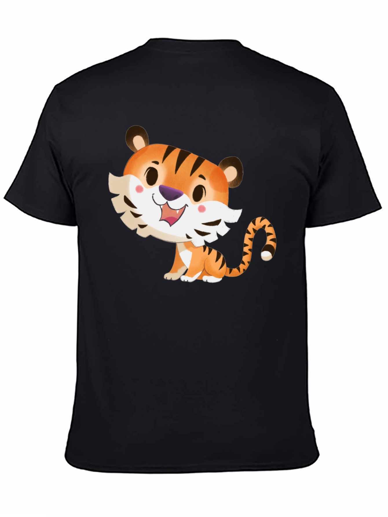 Cute Cartoon Tiger Graphic Tee - Soft Black T-Shirt