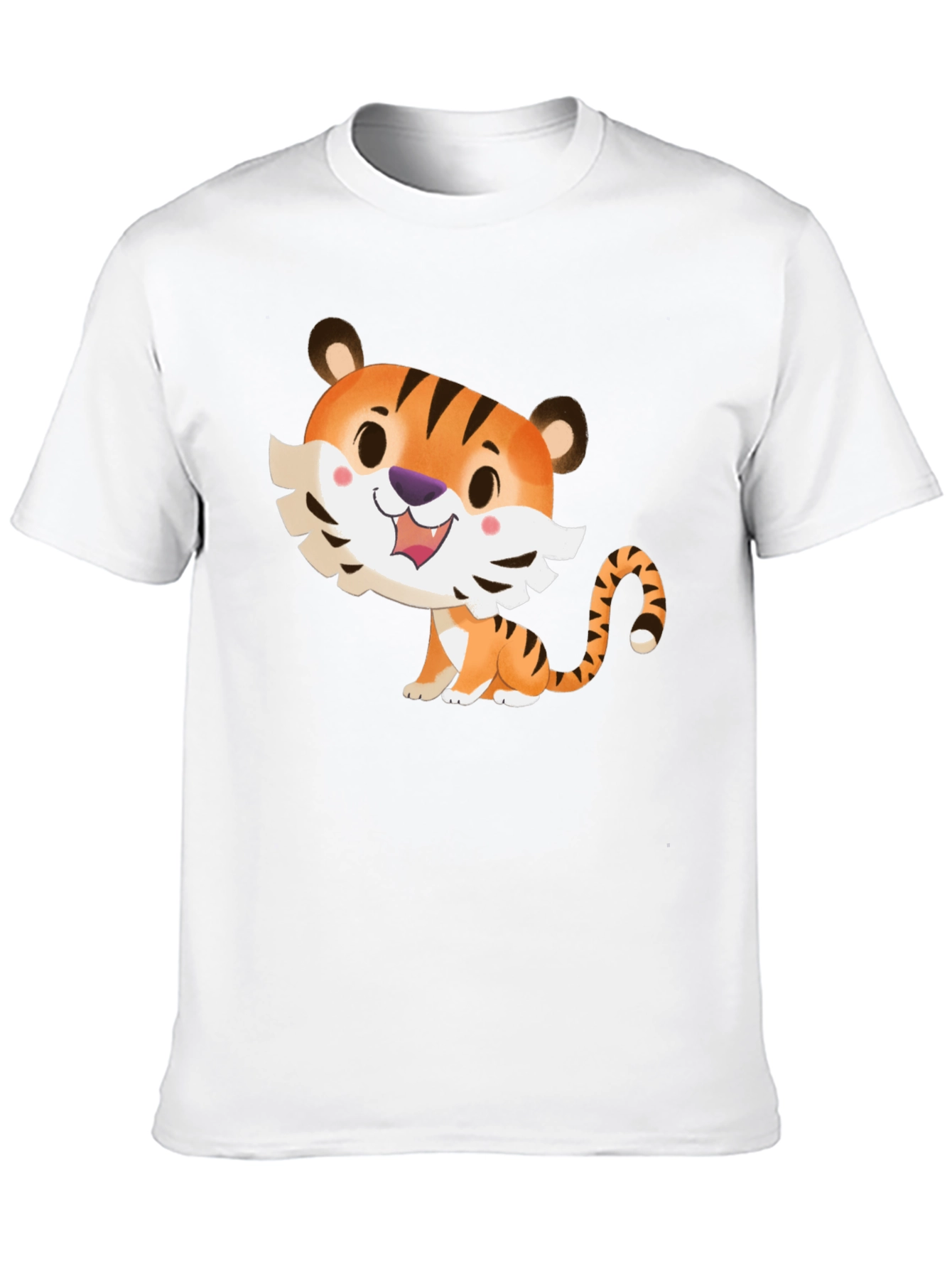 Cute Cartoon Tiger Graphic Tee - Soft Black T-Shirt