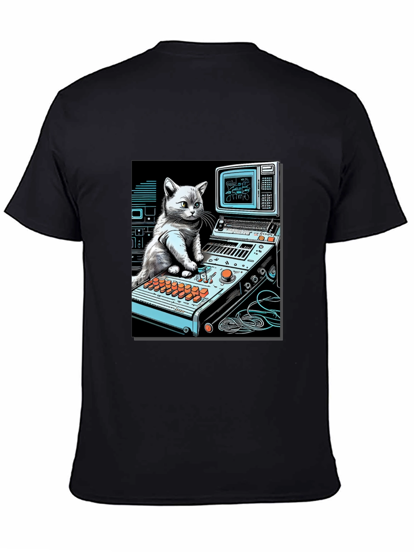 Cat DJ Black T-Shirt