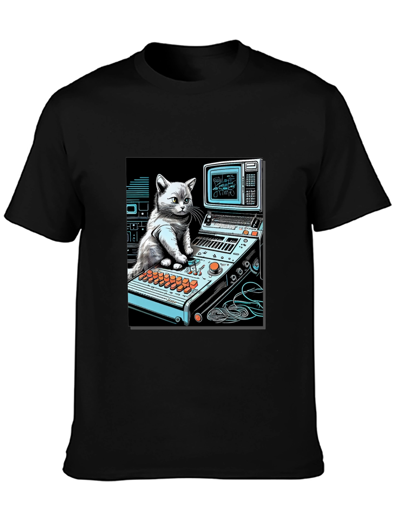 Cat DJ Black T-Shirt