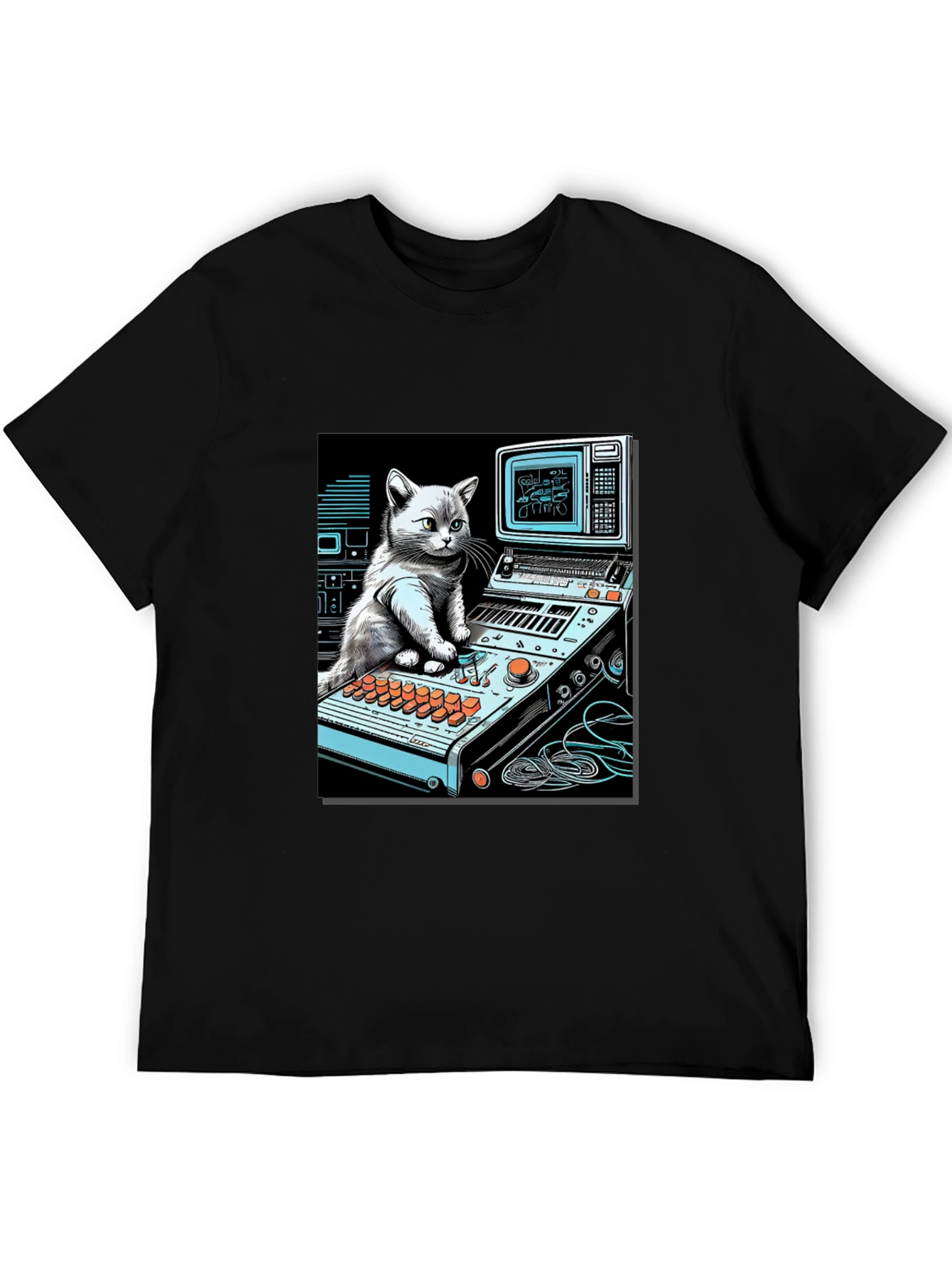 Cat DJ Black T-Shirt
