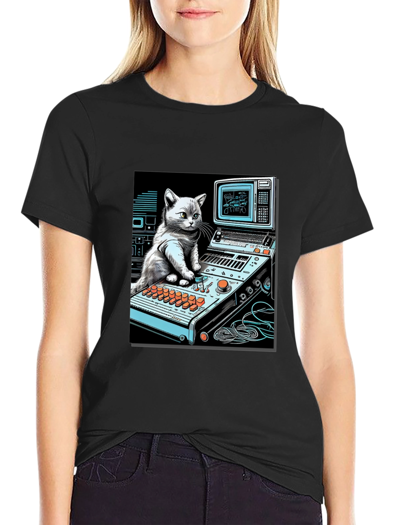 Cat DJ Black T-Shirt