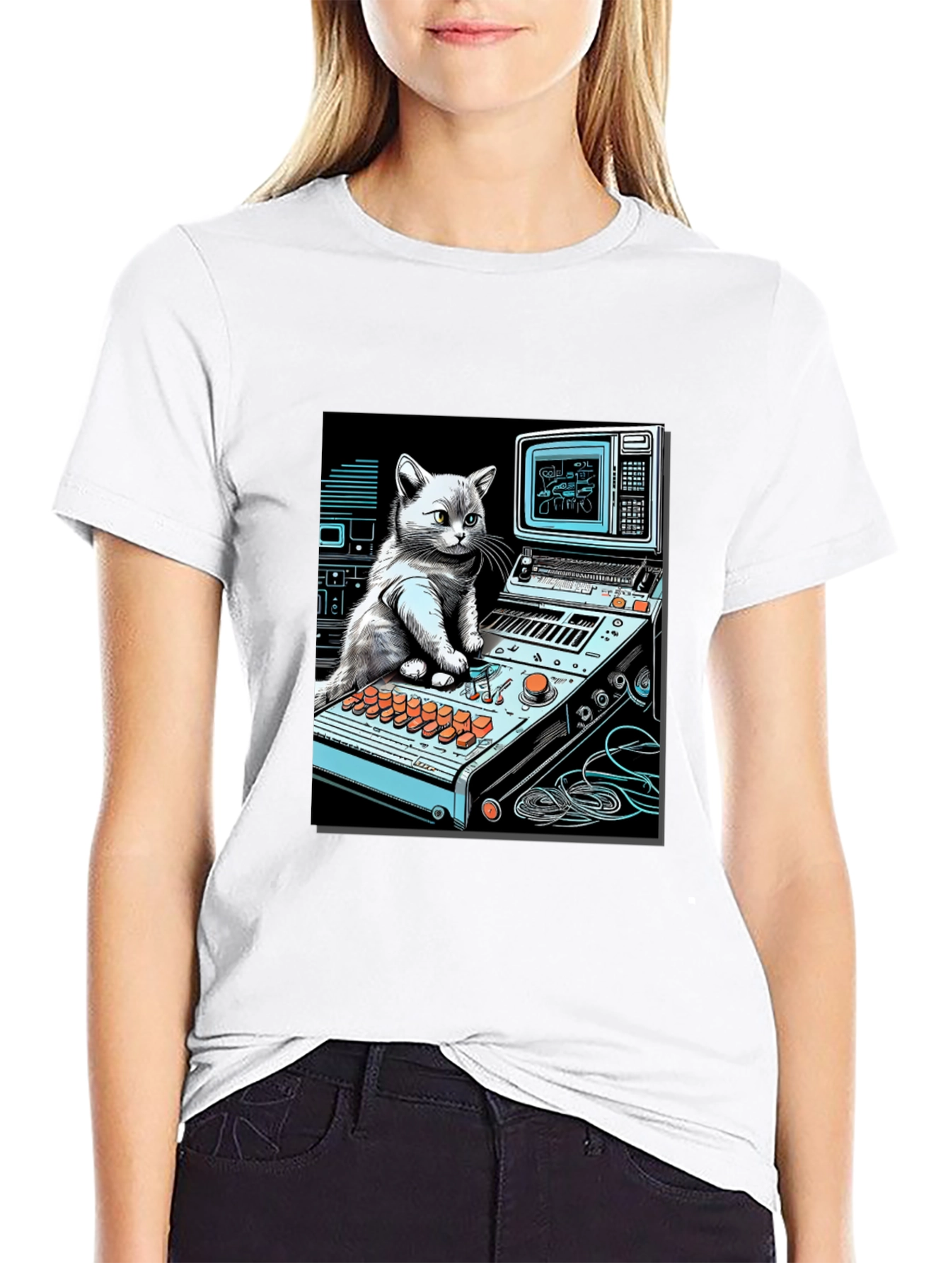 Cat DJ Black T-Shirt