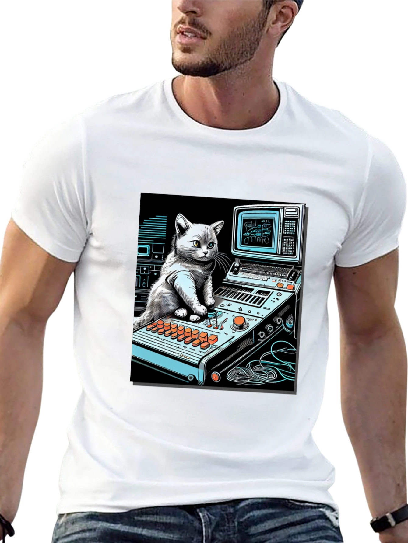 Cat DJ Black T-Shirt