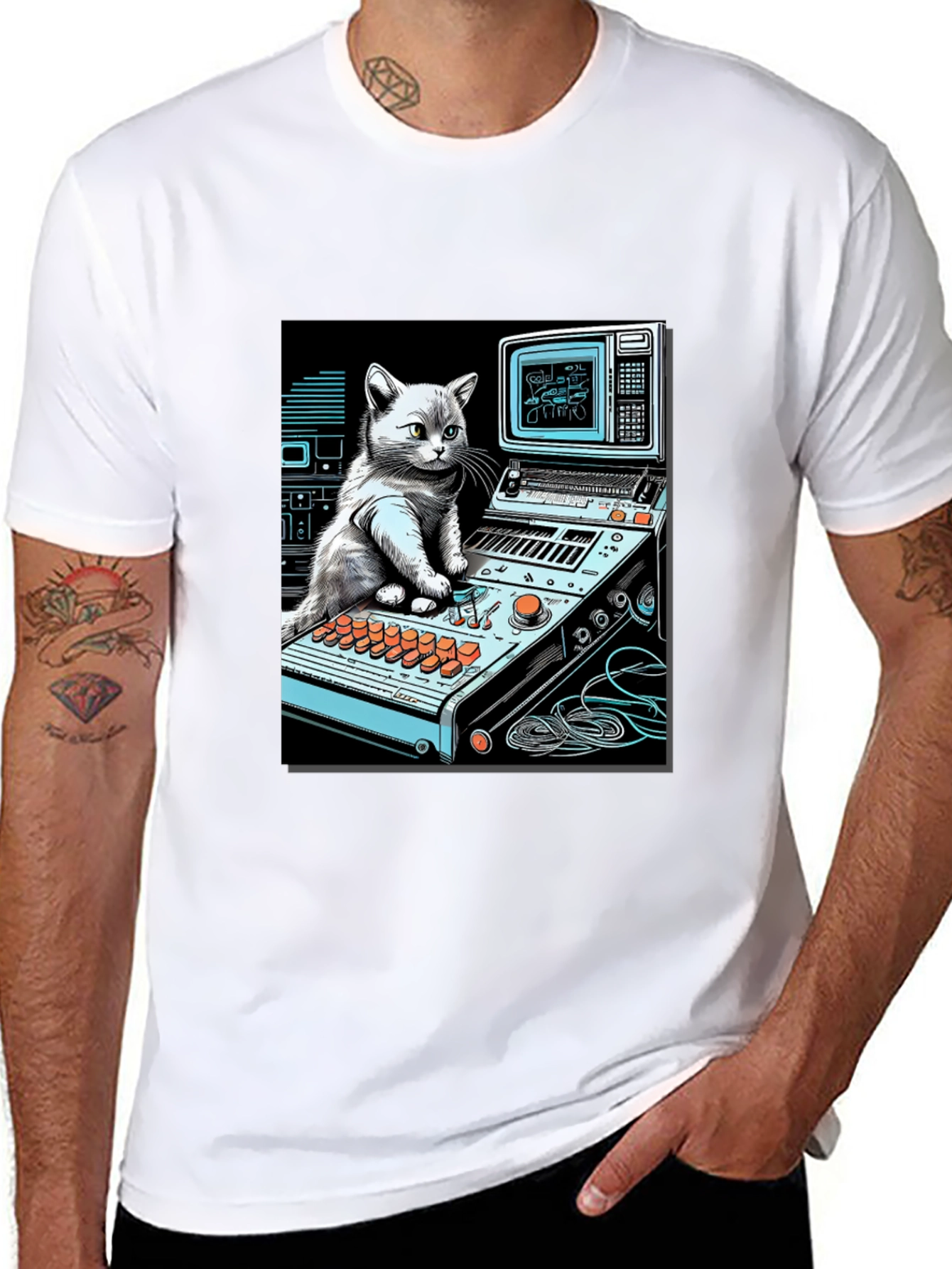 Cat DJ Black T-Shirt