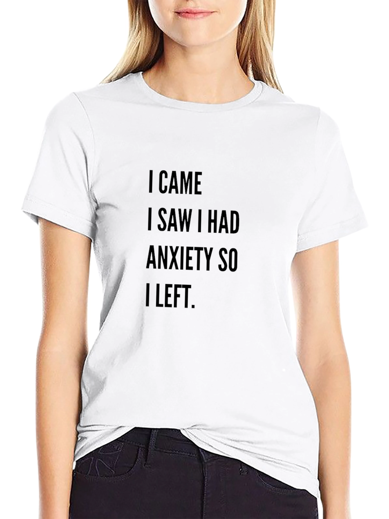 Anxiety Slogan T-Shirt - Black Crew Neck Tee