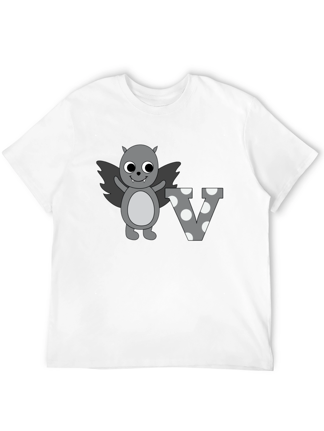 Cute Cartoon Bat Letter V Graphic Tee - Black