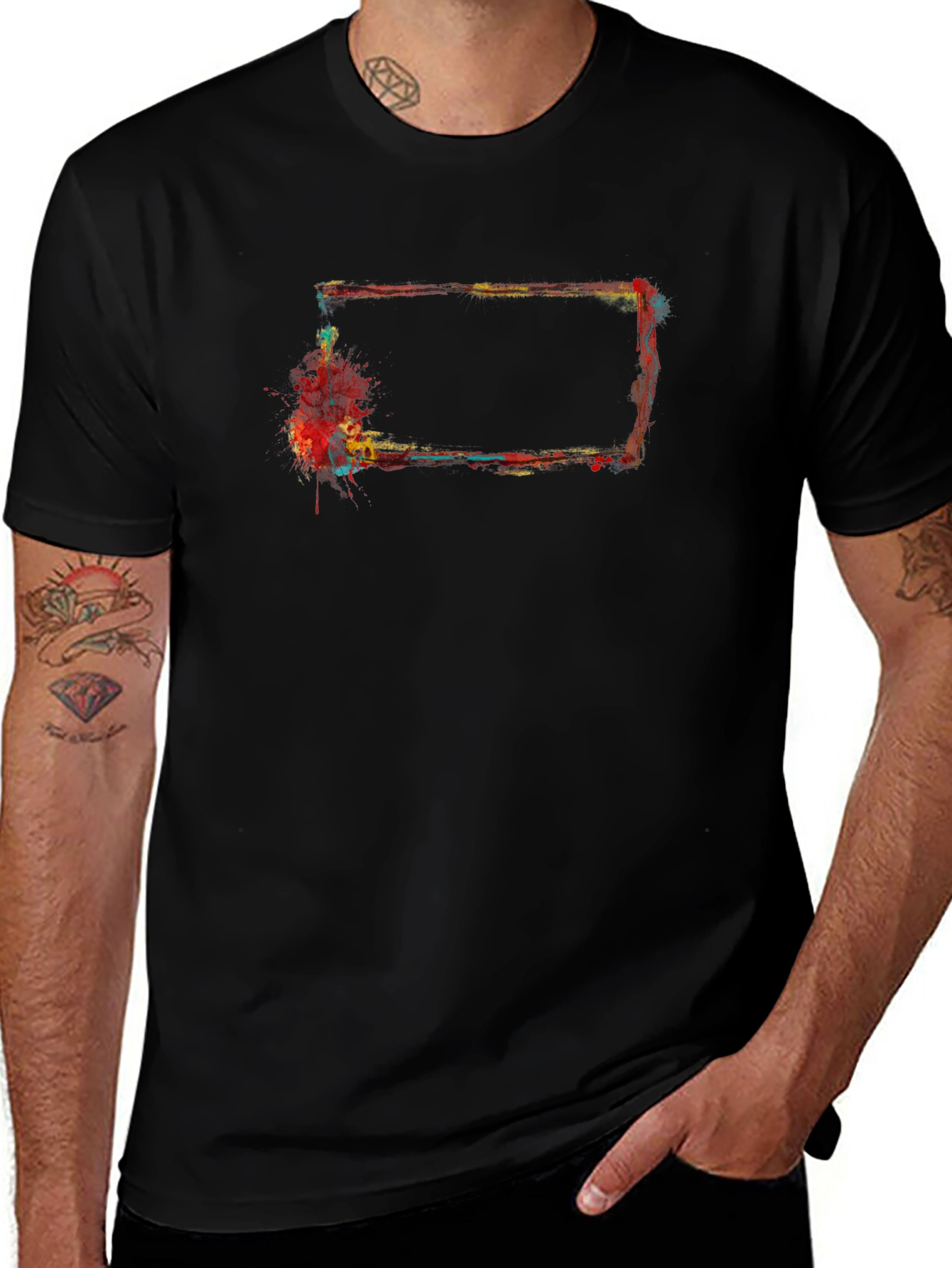Abstract Rectangular Paint Splatter Black T-Shirt