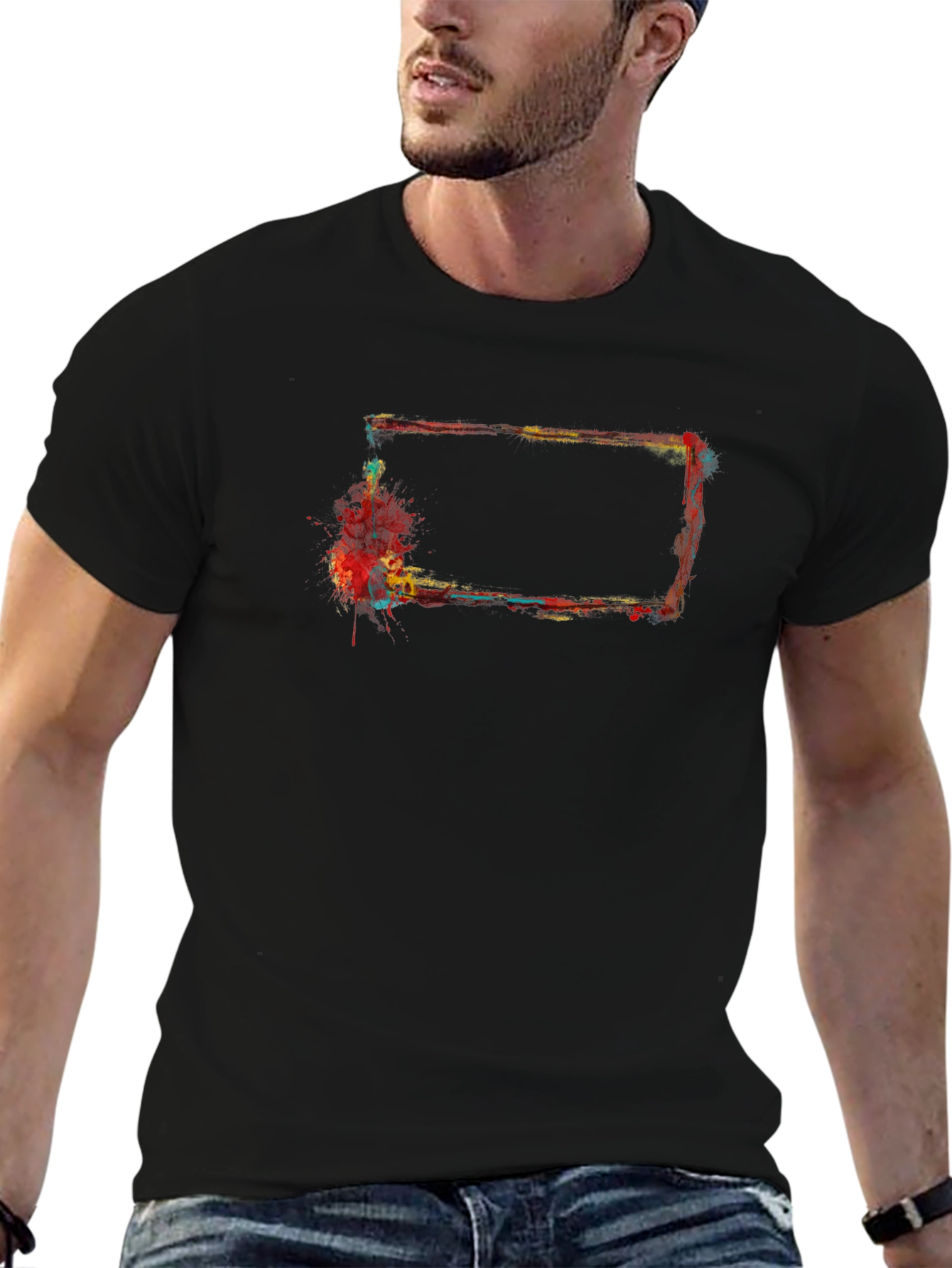 Abstract Rectangular Paint Splatter Black T-Shirt