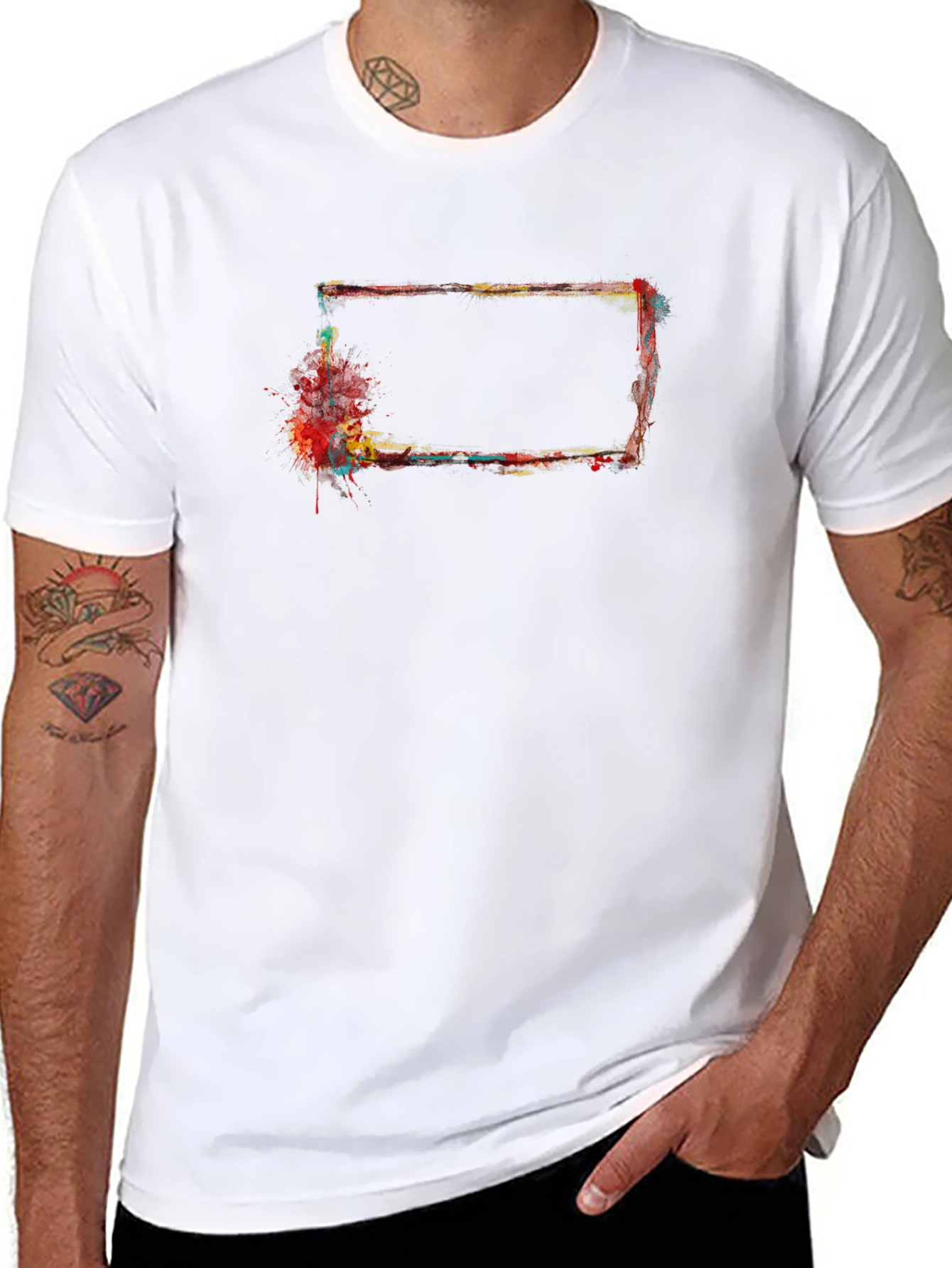 Abstract Rectangular Paint Splatter Black T-Shirt