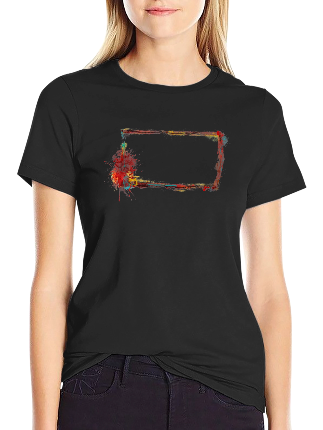 Abstract Rectangular Paint Splatter Black T-Shirt